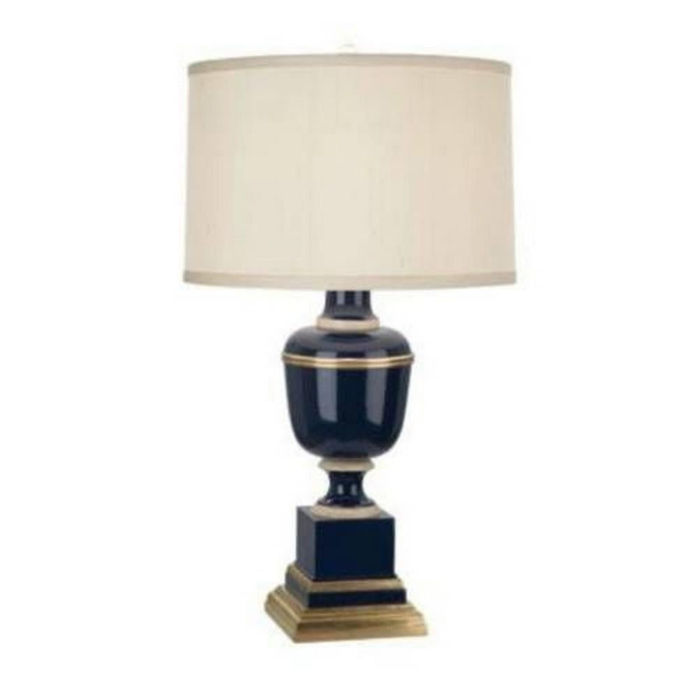 2504X Lamps with Cloud Cream Silk Shades - Ivory Crackle, Cobalt Lacquered Paint & Natural Brass Finish - Elegant Bedroom & Living Room Lighting Decor