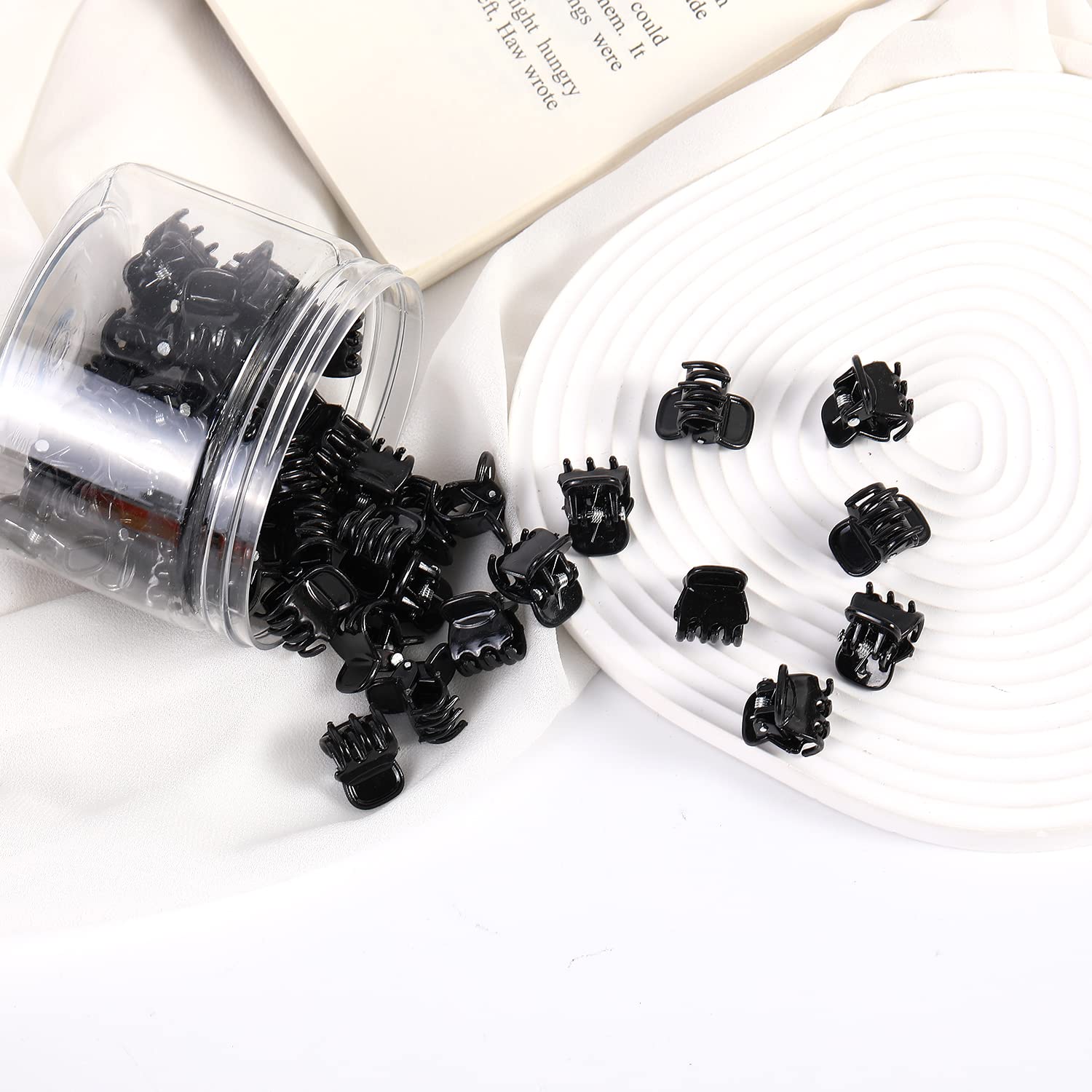 Mini Hair Claw Clips for Women - 48pcs Small 0.59 Inch Hair Clamps - Black Hair Accessories for Ponytail, Bun & Updo Hairstyles - Perfect for Home, Office & Travel