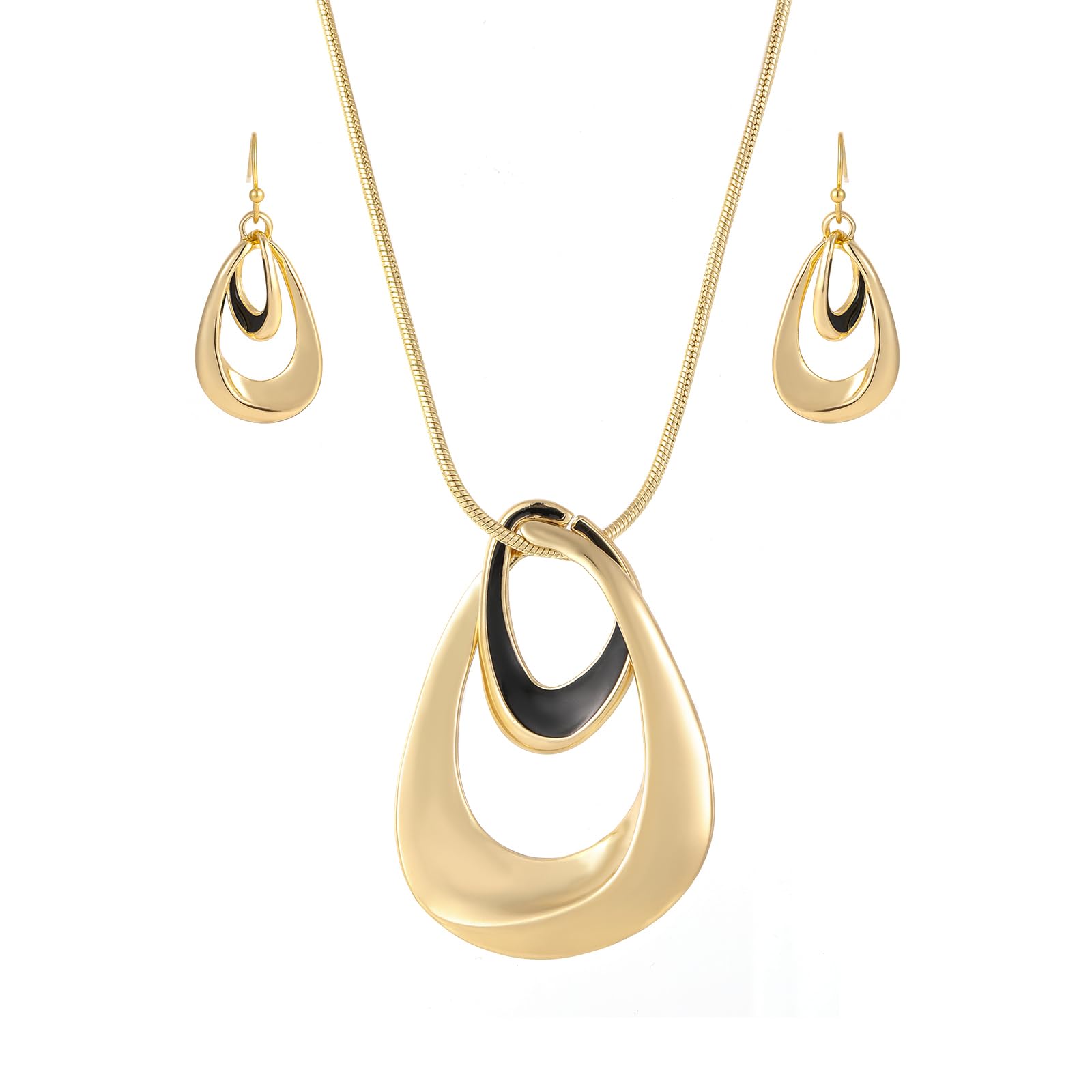 Madison Tyler Gold Plated Jewelry Set for Women | Silver Teardrop Pendant Necklace with Snake Chain | Fashionable Dangle Earrings | Trendy Layered Necklace Set | Perfect for Date Night, Office Wear & Special Occasions