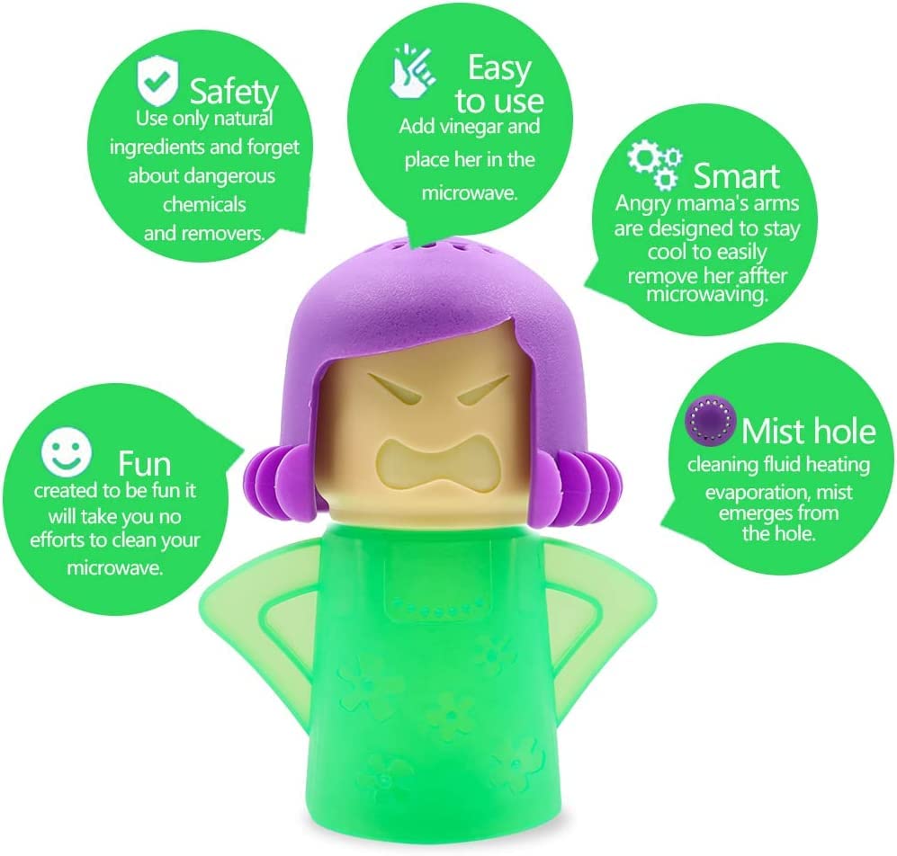 ACZURXLY Angry Mama Microwave Cleaner - Steam Oven Cleaner & Disinfectant for Kitchen with Vinegar & Water | Fast & Easy Microwave Cleaning Gadget | Funny & Useful Kitchen Tool with English Manual (Green) | Perfect for Deep Cleaning Microwaves, Ovens & Removing Grease Buildup
