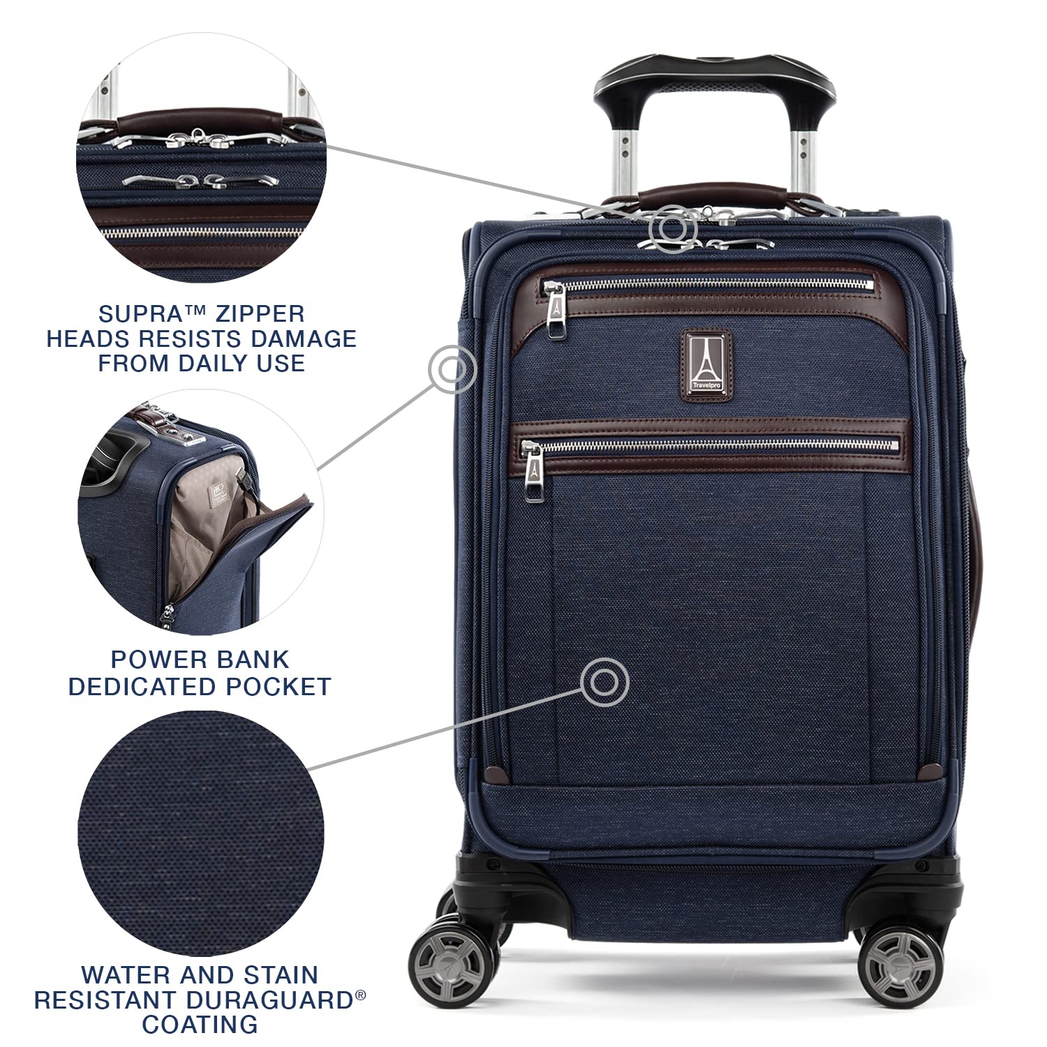 Travelpro Platinum Elite Expandable 20-Inch Carry-On Luggage with 8 Spinner Wheels, USB Port & Laptop/Tablet Sleeves - Navy Blue Suitcase for Men & Women | Perfect for Business Trips & Weekend Getaways