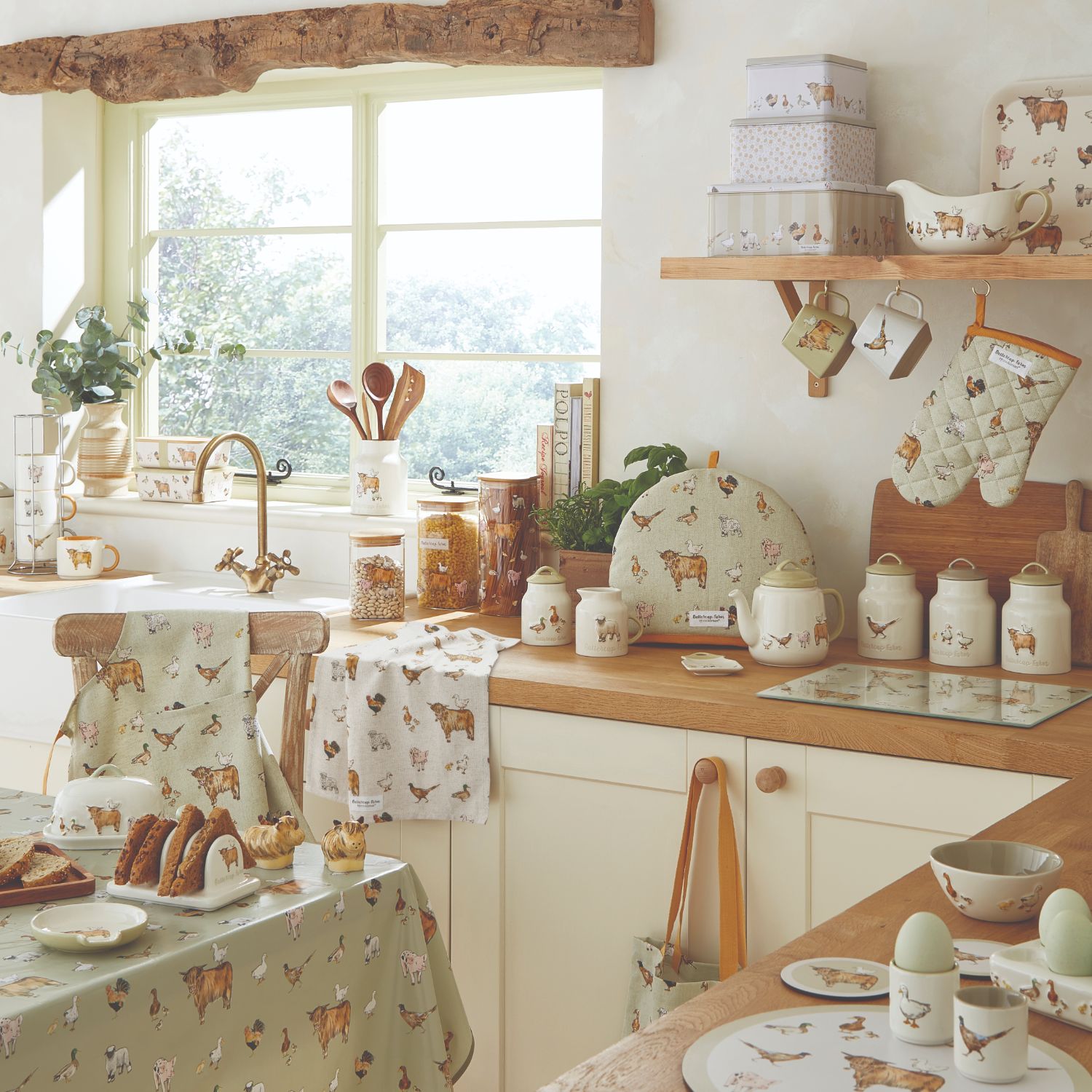 Buttercup Farm Set of 4 Stacking Mugs with Holder - Ceramic Coffee Cups for Tea, Hot Chocolate & Milk - Perfect for Farmhouse Kitchens, Rustic Decor & Gift Giving