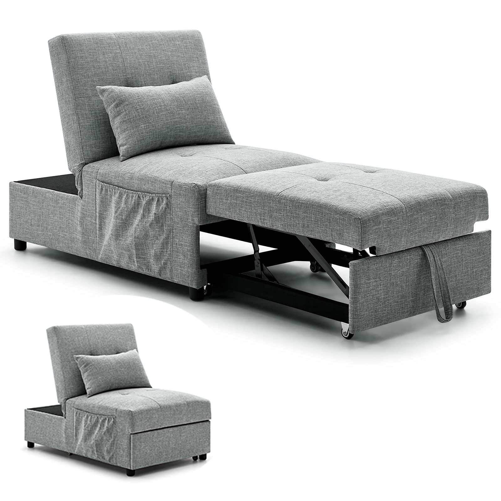 GNIXUU 4-in-1 Convertible Sleeper Chair Bed - Foldable Ottoman Sofa Bed to Single Bed, Space Saving Futon Chaise Lounge for Small Apartments, Living Rooms & Guest Rooms - Perfect for Napping, Reading & Overnight Guests