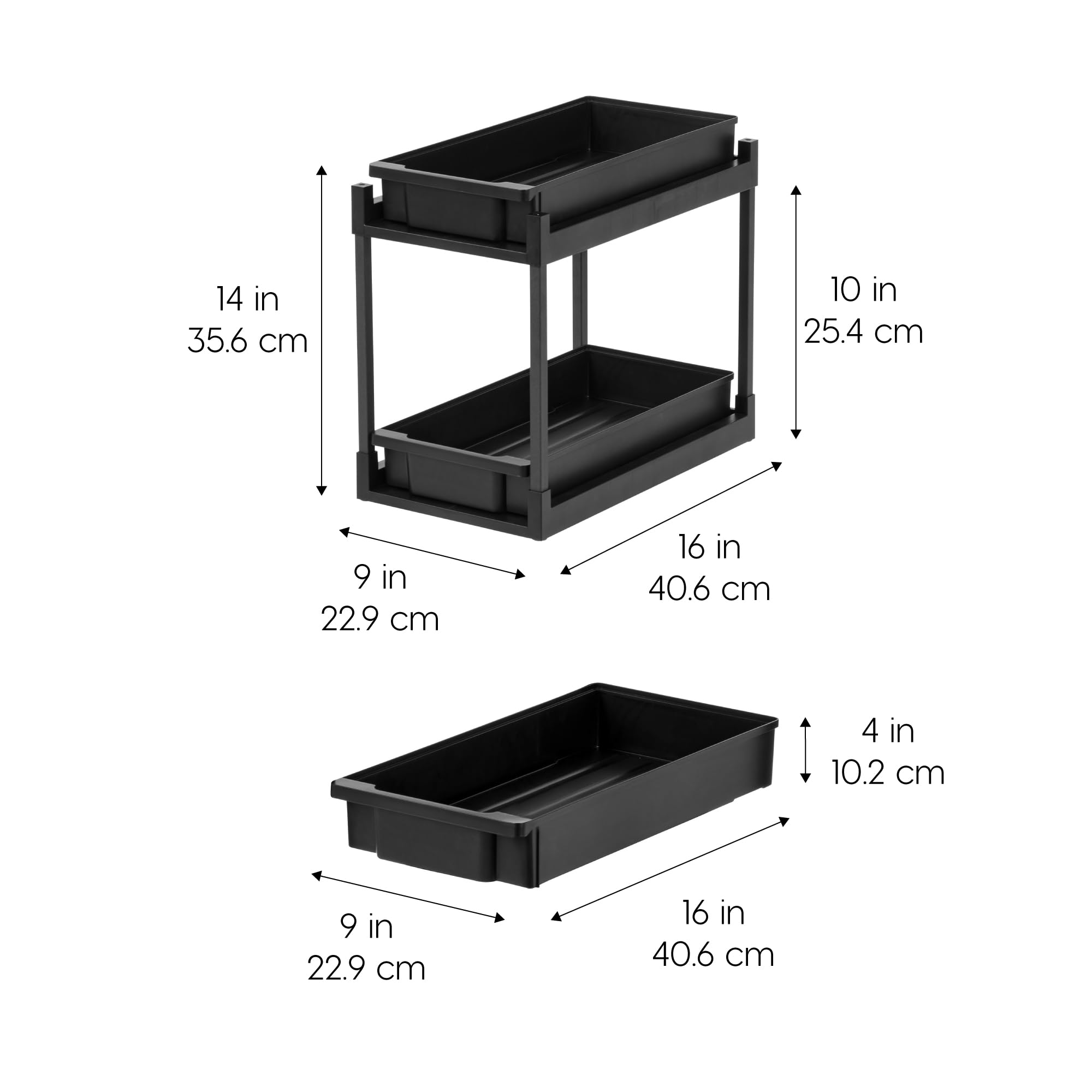 IRIS USA Under Sink Organizer, 2-Pack Black - Kitchen & Bathroom Storage