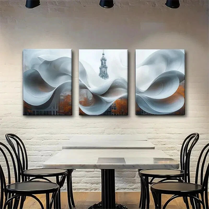 3-Piece Abstract Cityscape White Curves Wall Art Set - Framed Canvas 60x90cm (24x36in) - High Quality Print - 100% Australian Made - Ready to Hang - Perfect for Living Room, Bedroom & Office Decor