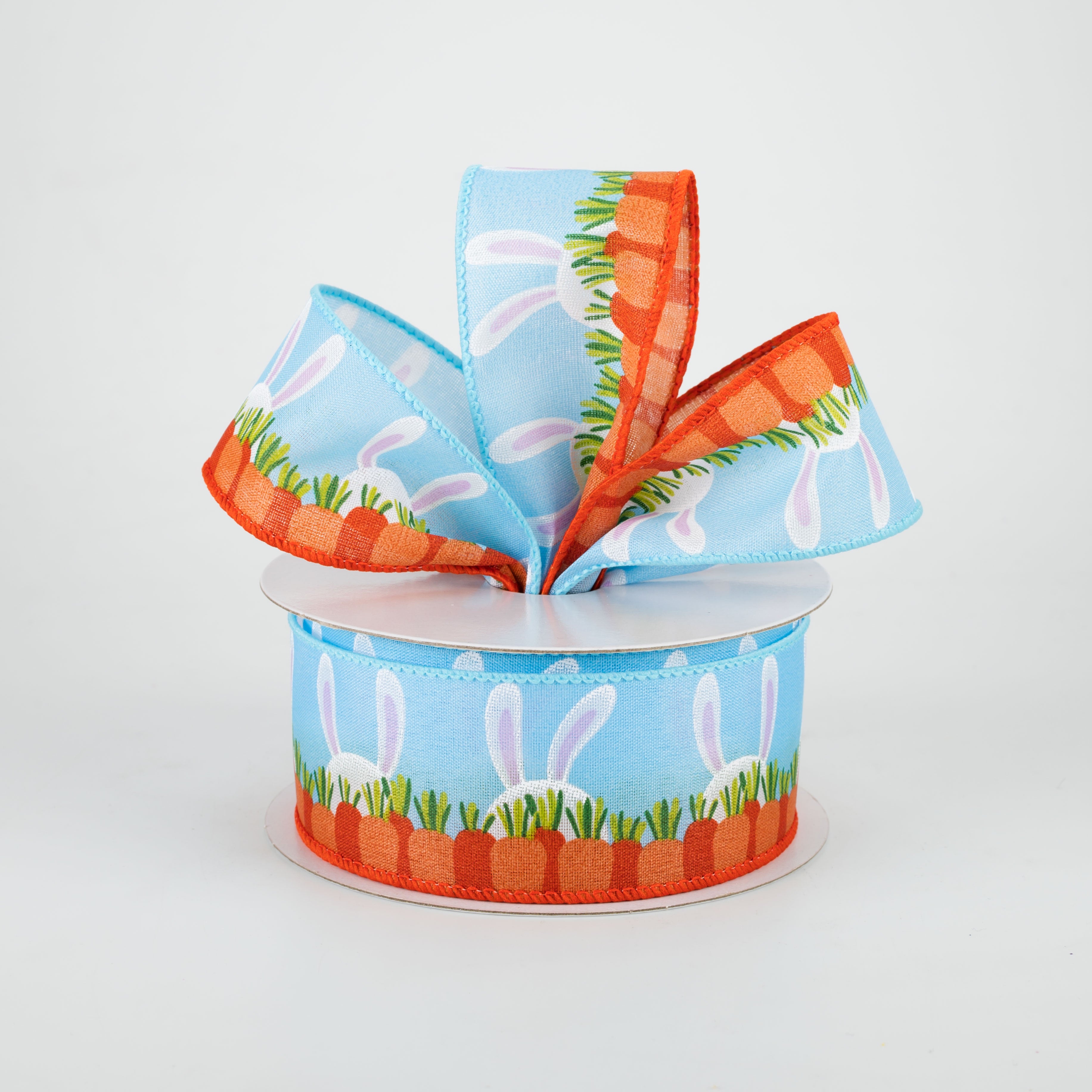 1.5 Inch Bunny Ears & Carrots Ribbon - Blue Grosgrain Ribbon (10 Yards) for Easter Crafts, Gift Wrapping, DIY Hair Bows and Spring Decorations