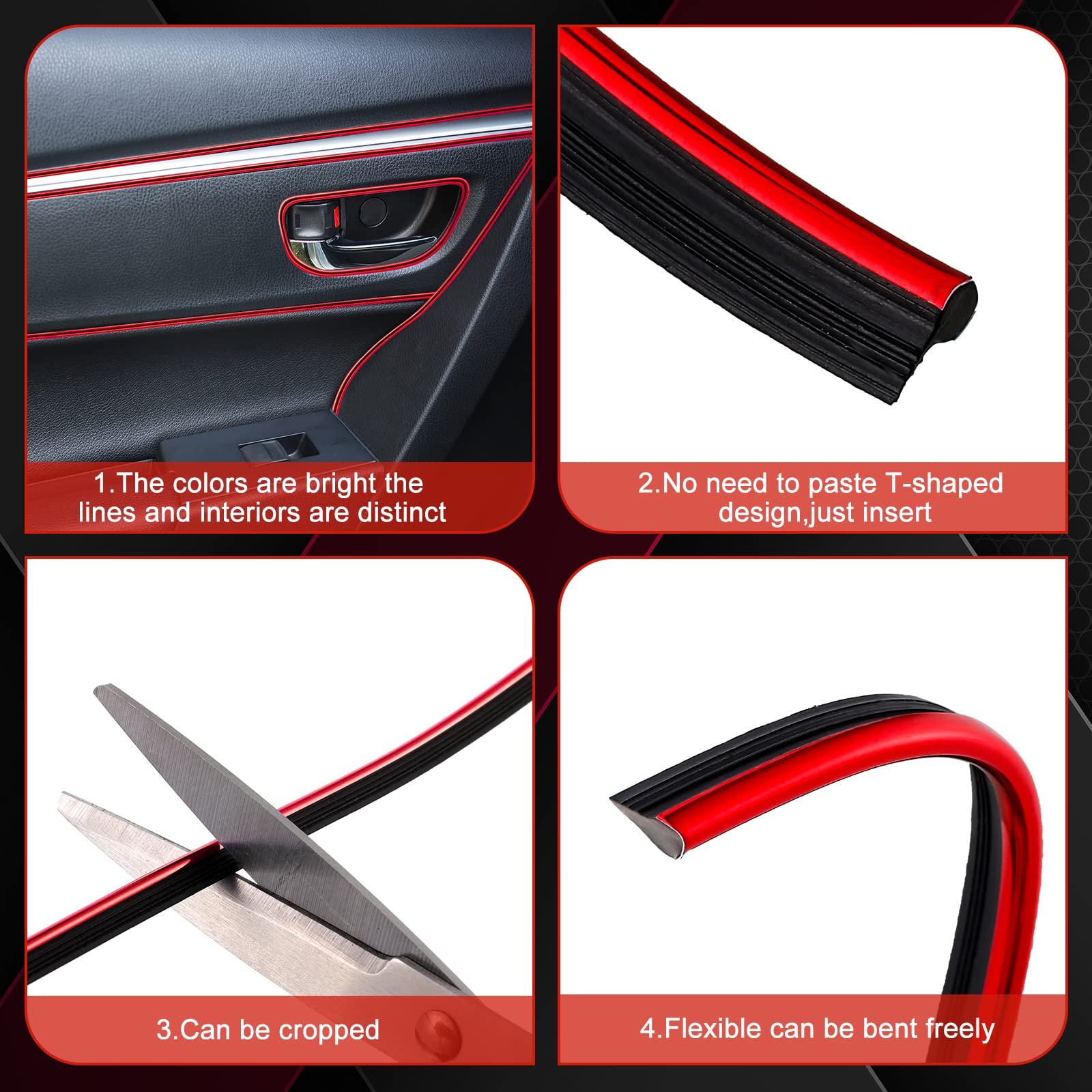 25 Pack Interior Car Accessories Kit - 32 Feet Car Moulding Trim, 20 Vent Trim Strips & 4 Cup Holder Inserts | Non-Slip Auto Decor with Scraper (Red) | Perfect for Car Interior Customization & Protection