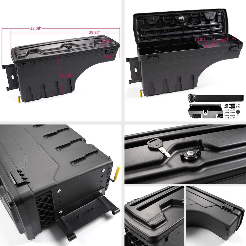 Lockable ABS Truck Bed Tool Box for 2007-2018 Chevy Silverado & GMC Sierra 1500/2500/3500 HD - Left Wheel Well Storage Case (Driver Side) | Secure Gear Organization for Work & Outdoor Adventures
