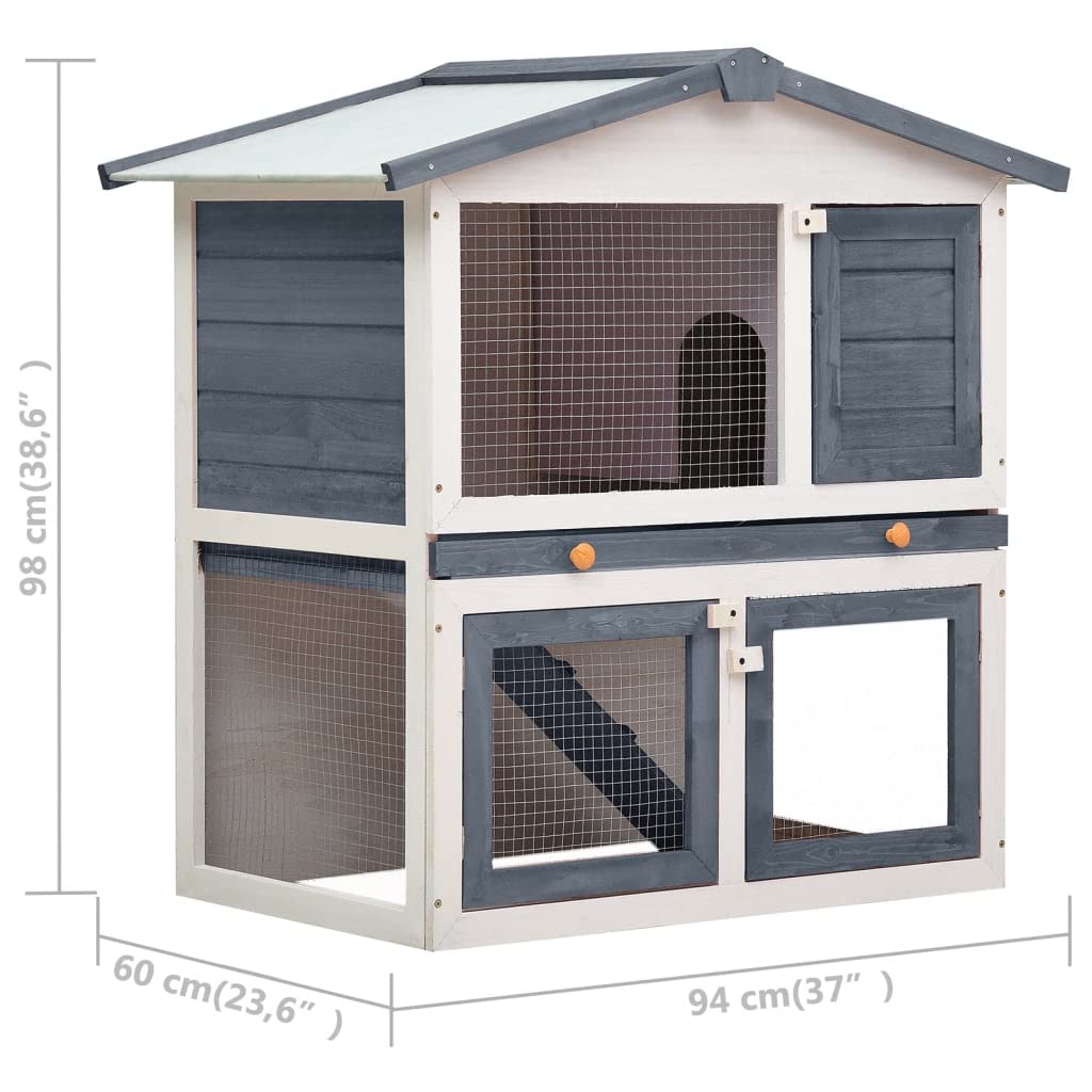 CHARMMA Outdoor Rabbit Hutch with 3 Doors - Gray Wooden Rabbit Cage for Small Pets - Perfect for Backyard, Garden, or Patio Use