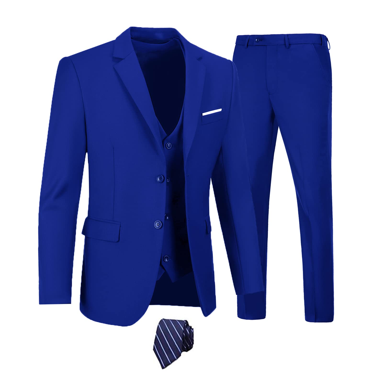 Furuyal Men's 3 Piece Slim Fit Suit Set | Two Button Business Tuxedo | Wedding & Formal Blazer Jacket with Vest & Pants | Includes Free Tie | Perfect for Business Meetings, Weddings & Special Occasions