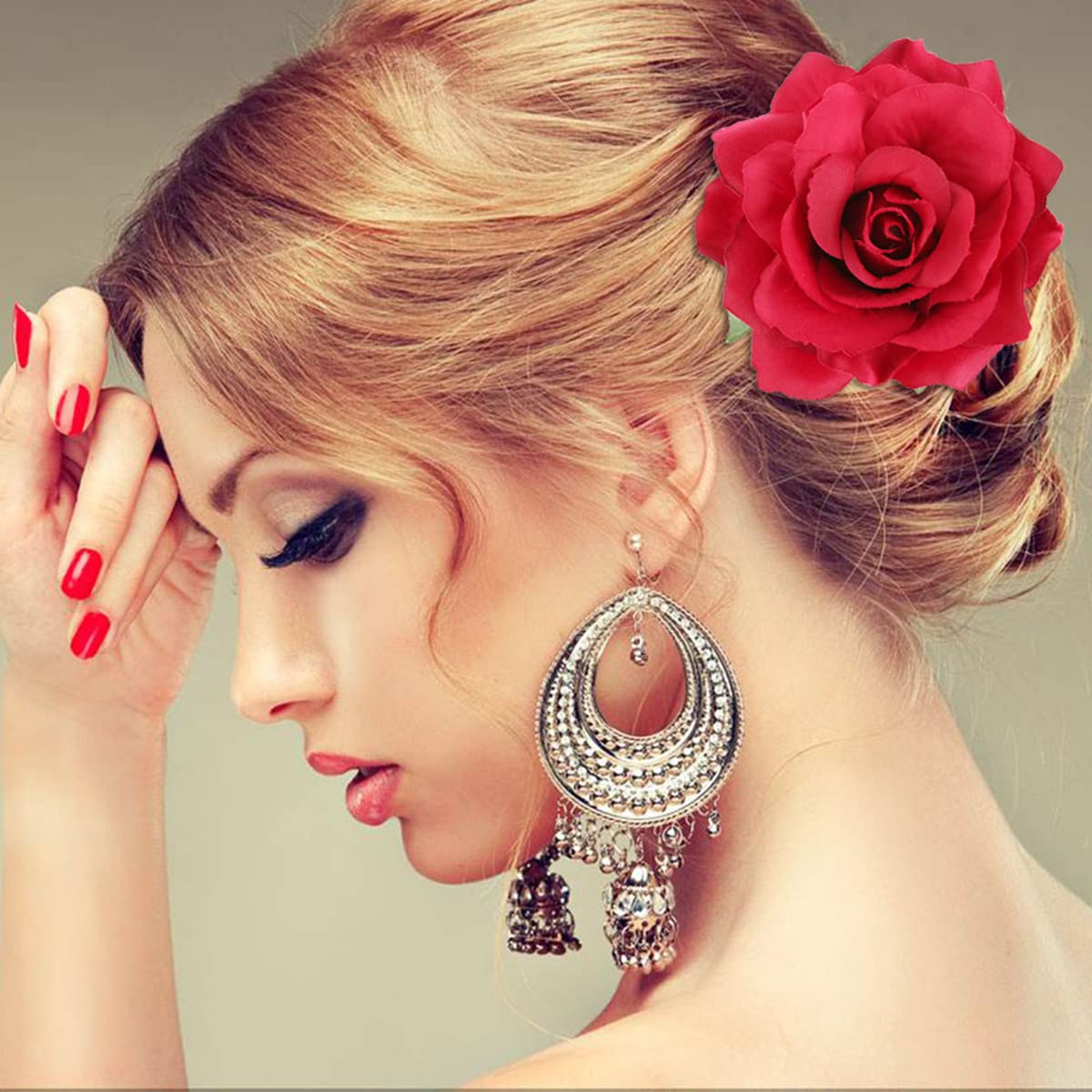 Rose Hair Clips for Women - Floral Brooch Hair Accessories with Rose Flowers, Wedding & Party Headpieces (Red) - Perfect for Bridal, Prom, Birthday & Special Occasions