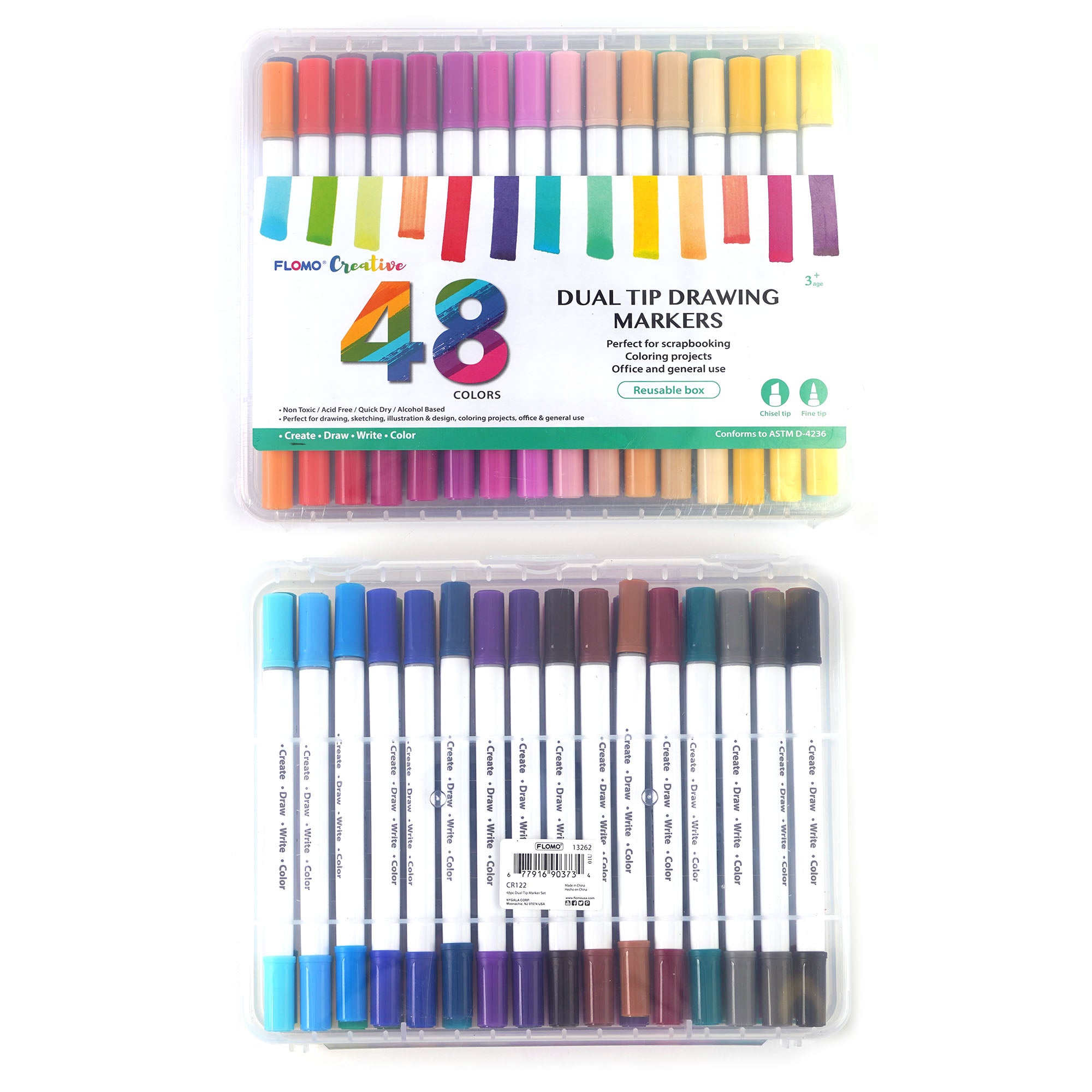 48-Piece Dual Tip Color Markers Set - 48 Vibrant Colors for Adult Coloring Books, Sketching & Bullet Journaling - Perfect for Artists, Students & DIY Craft Projects