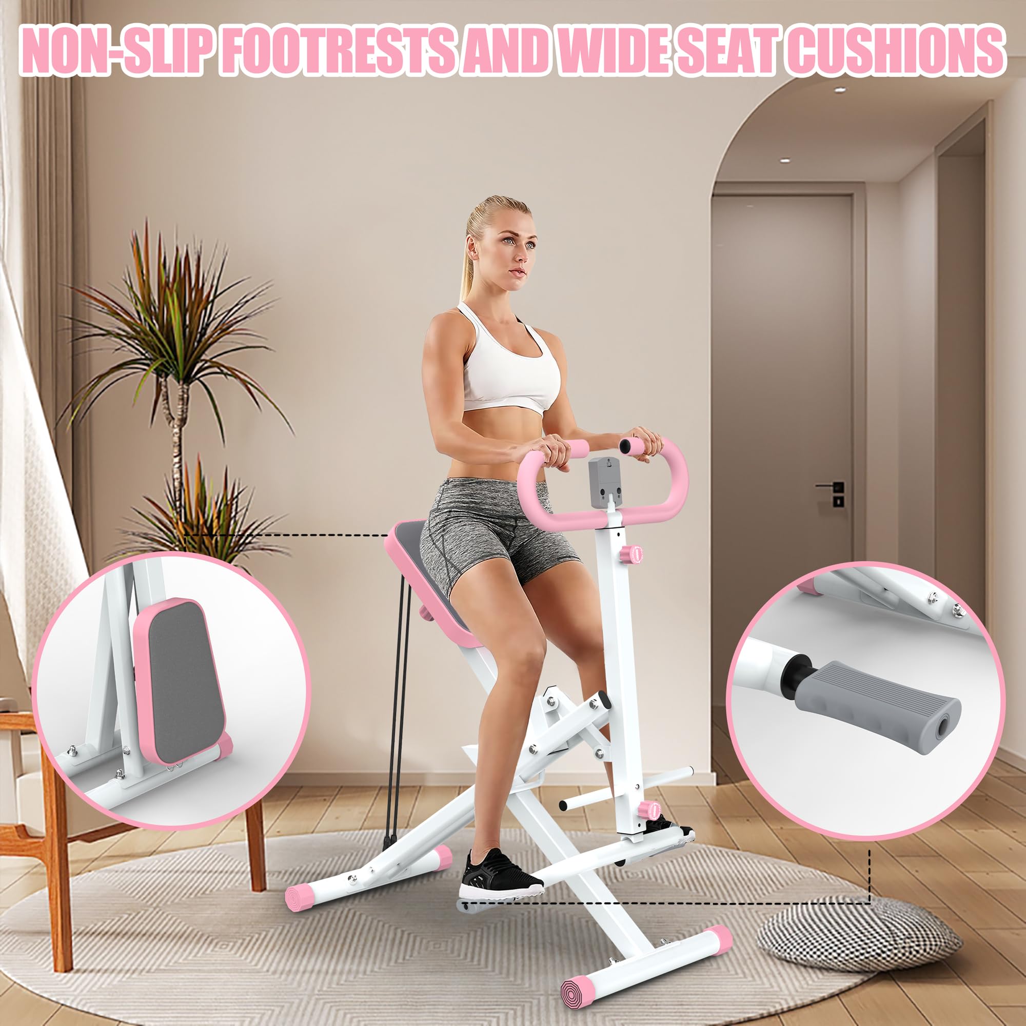 Adjustable Squat Machine for Home Gym - Row-N-Ride Squat Trainer with Resistance Bands for Glutes, Abs, Back & Legs Workout - Perfect for Strength Training & Toning at Home