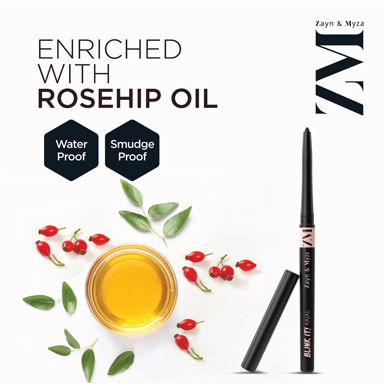 ZM Zayn & Myza Kajal Blink IT Black Eyeliner - 0.35g Smudge-Proof & Waterproof Kohl Pencil for Dramatic Eye Makeup, Perfect for Everyday Wear & Special Occasions