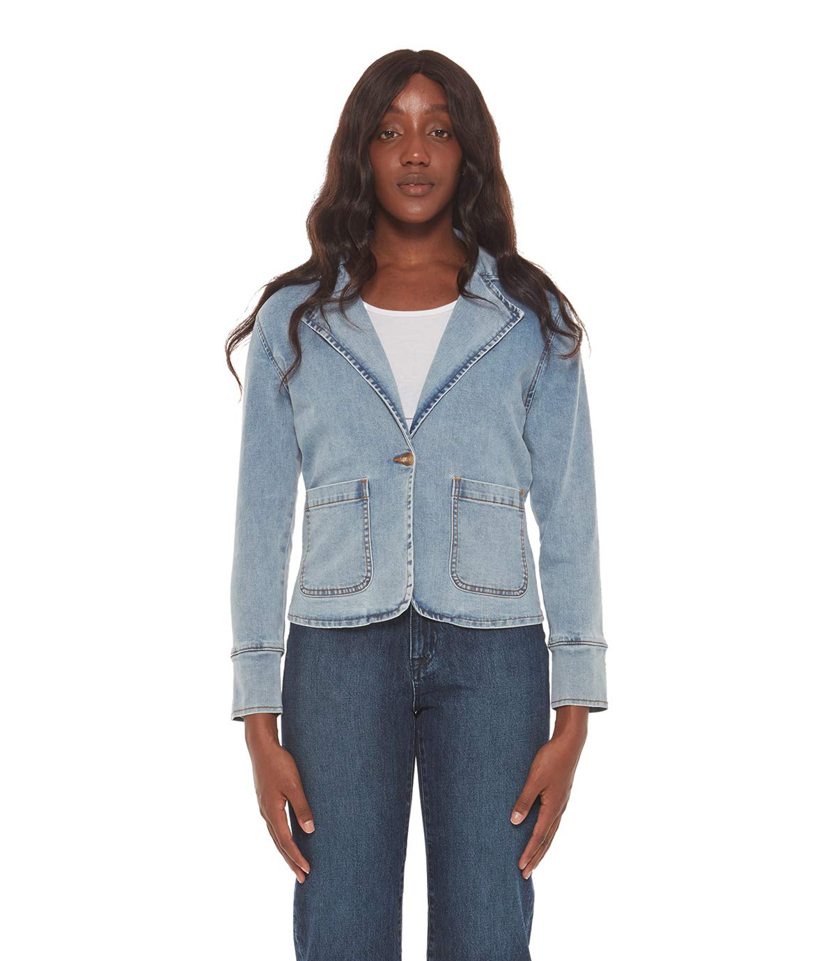 Lola Jeans Women's Denim Blazer Jacket - Stretch Comfort Fit Casual Blazer for Work, Office, and Everyday Outfits