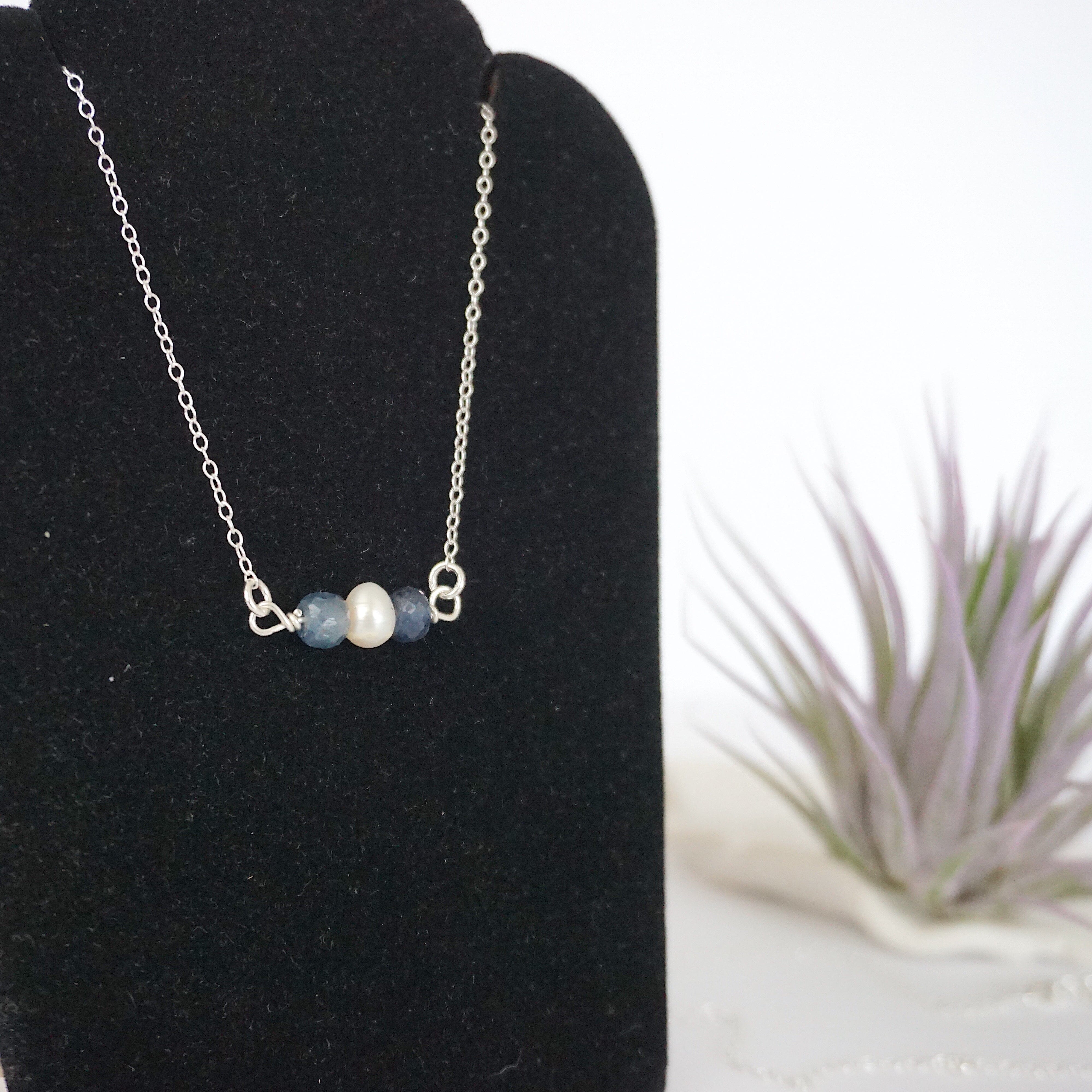 Elegant Sapphire & Pearl Charm Necklace for Women – Perfect for Weddings, Anniversaries & Special Occasions