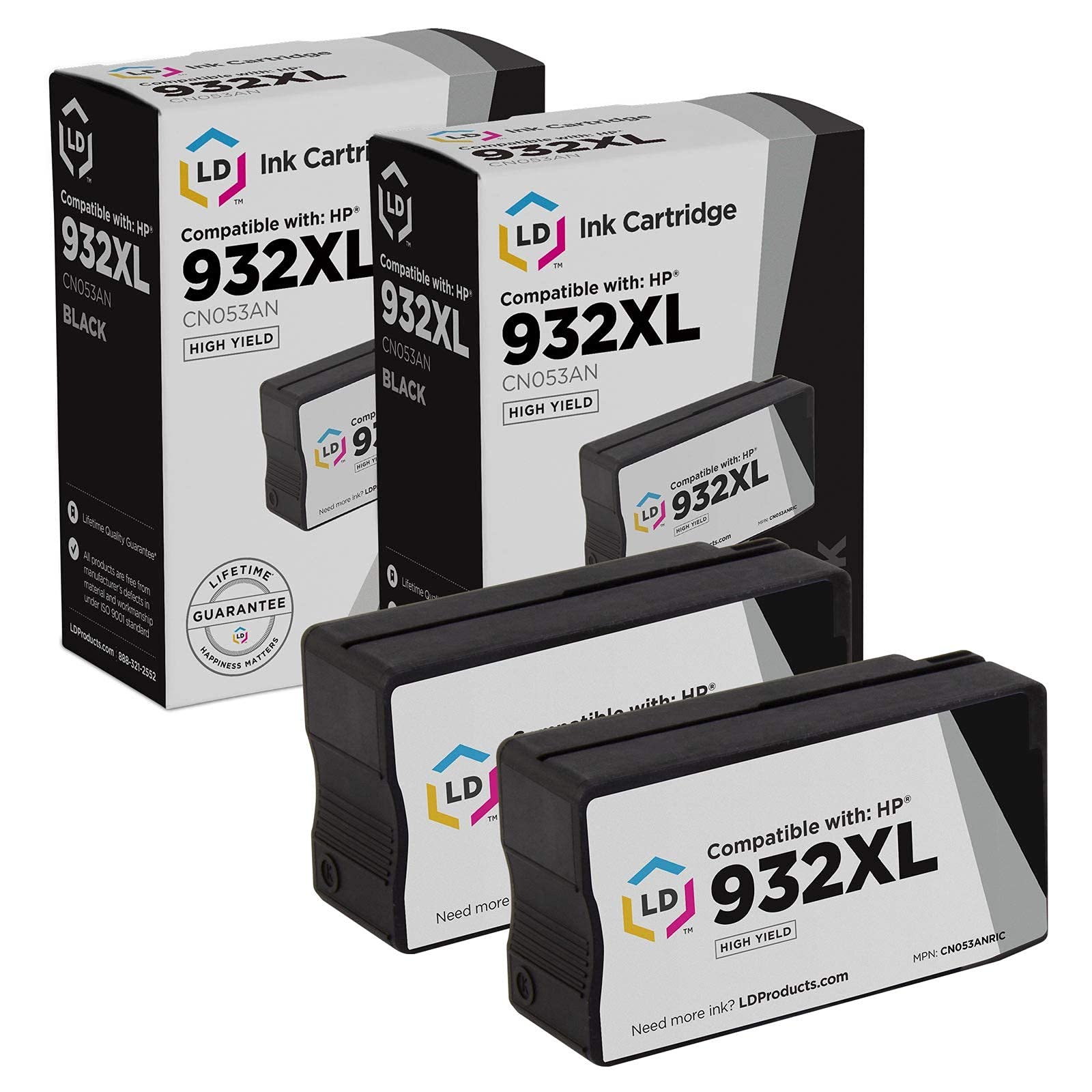 LD Remanufactured Ink Cartridge Replacement for HP 932XL CN053AN High Yield Black (2-Pack) - Compatible with HP OfficeJet 6100, 6600, 6700, 7110, 7510, 7610, 7612, 7620 Printers - Perfect for Home & Office Printing Needs