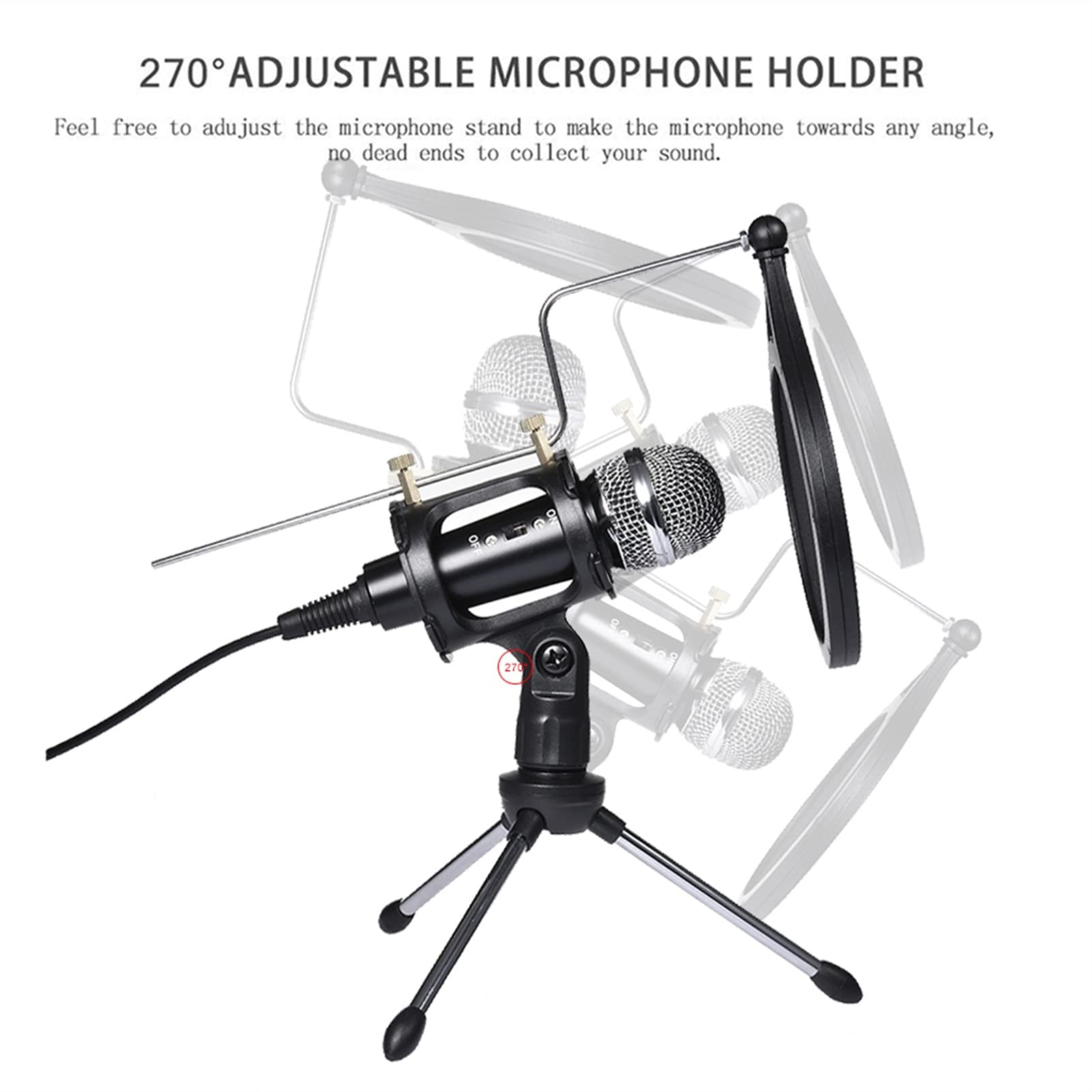 Professional Condenser Microphone with 3.5mm Jack & Adjustable Stand - Studio Quality Recording Mic for Computer, PC, Phone, KTV, Karaoke, Podcasting & Live Streaming (Black) - Perfect for Home Studios, Gaming, Voice Overs & Music Recording