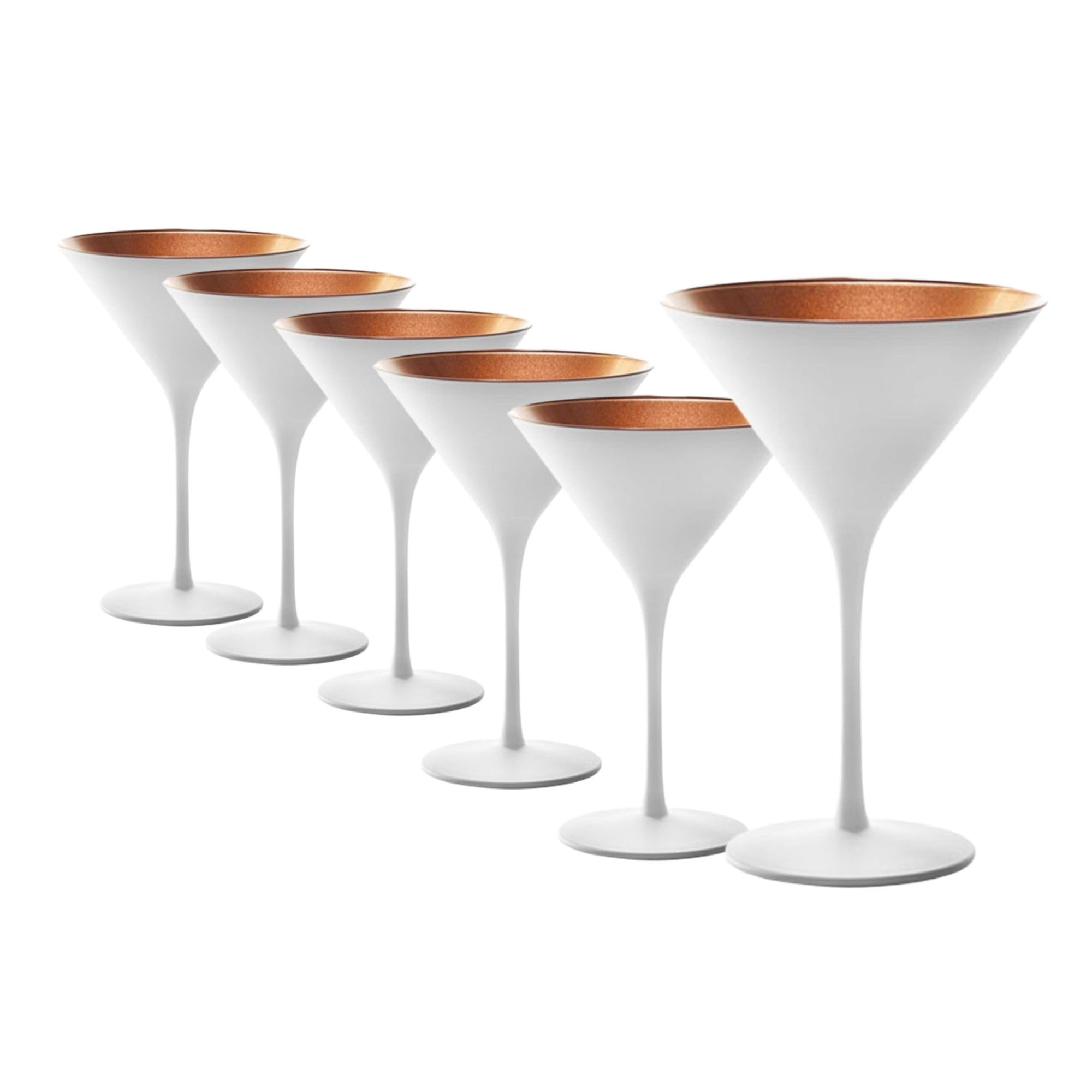 Stölzle Lausitz Olympia 8oz Martini Glasses Set of 6 - Premium Crystal Barware, Lead-Free & Dishwasher Safe Cocktail Glasses - Perfect for Gatsby Parties, Wedding Receptions & Upscale Home Entertaining (White & Bronze)