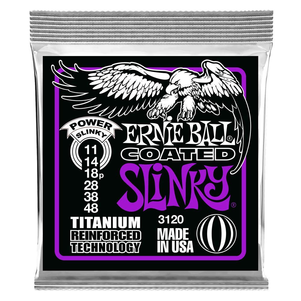 Ernie Ball Power Slinky Coated Titanium Electric Guitar Strings 11-48 Gauge (P03120) - Premium Coated Strings for Extended Playability & Bright Tone - Perfect for Rock, Metal & Stage Performances