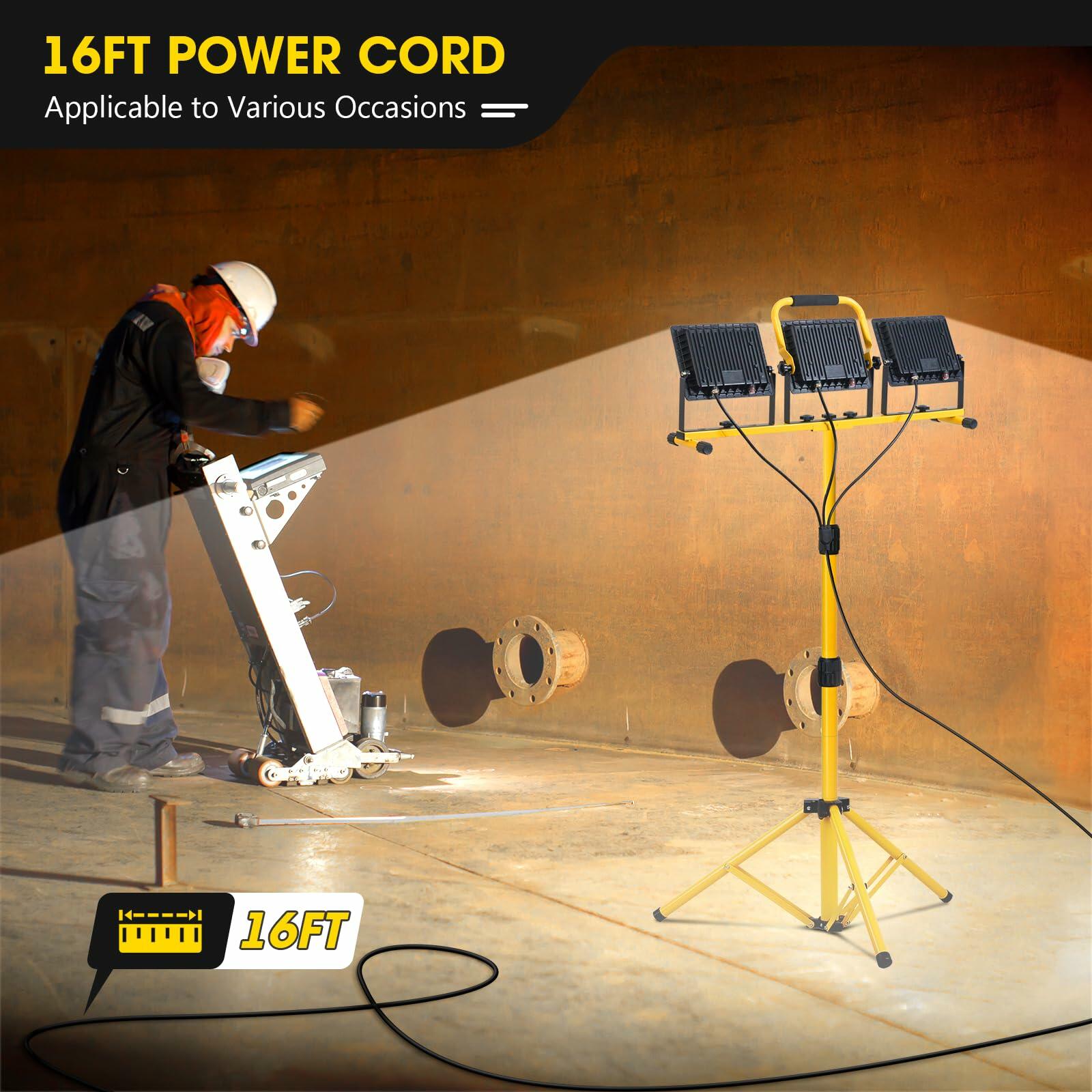 21000 Lumen LED Work Light with Stand - 3 Head Adjustable Portable Work Light for Construction, Garage, Workshop, and Outdoor Lighting