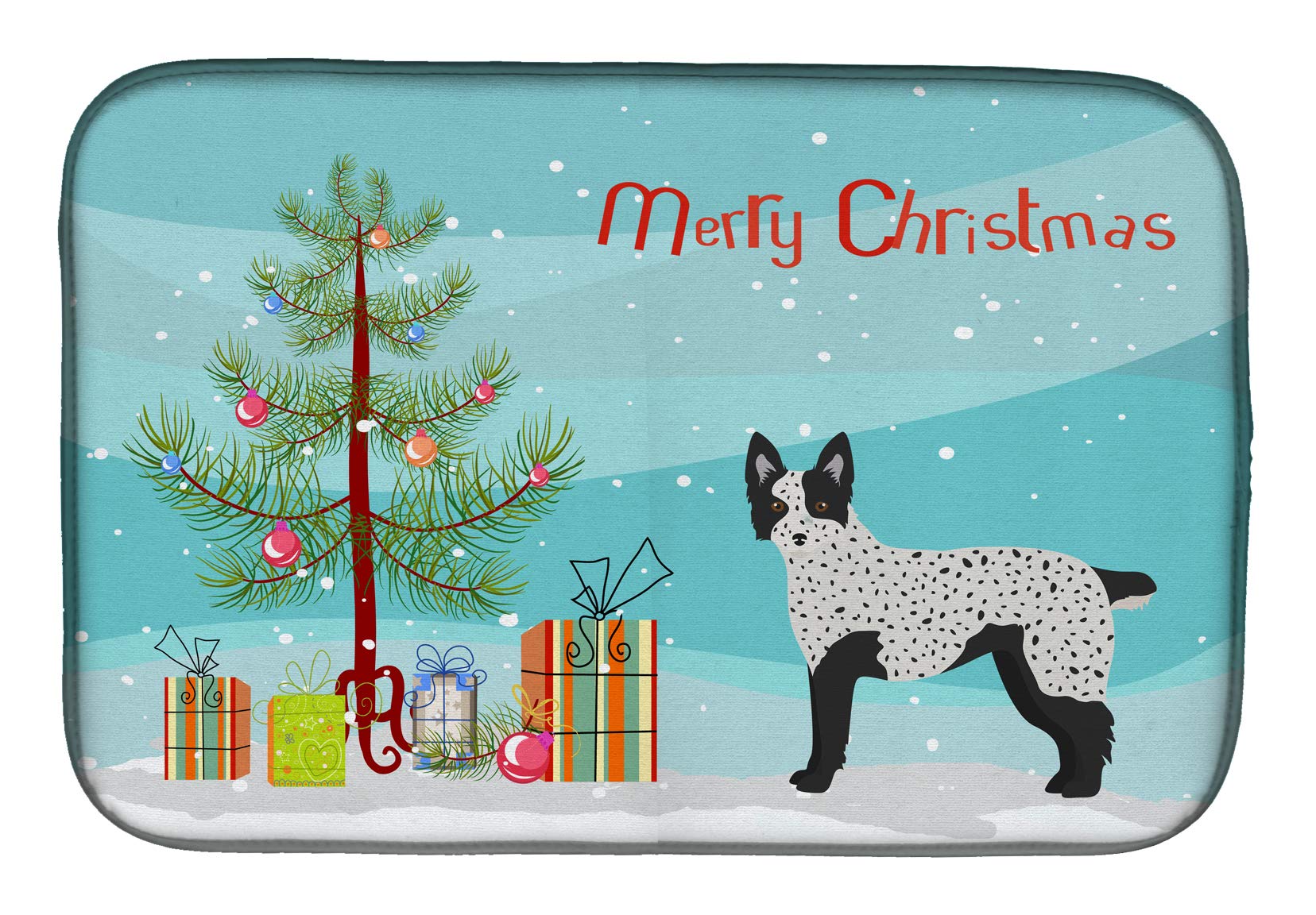 Texas Heeler Christmas Dish Drying Mat - Absorbent Kitchen Counter Mat for Holiday Decor, 14x21