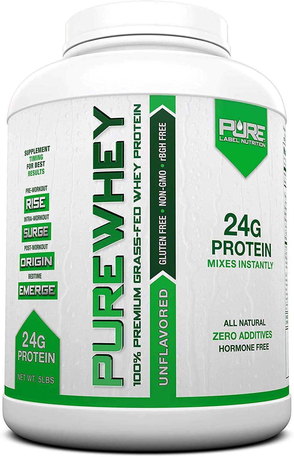 100% Grass-Fed Whey Protein Powder Concentrate - Unflavored, 24g Protein per Serving with Essential Amino Acids | Low Fat & Low Carb for Muscle Building & Workout Recovery | Pre & Post Workout Supplement | Ideal for Gym, Fitness & Bodybuilding - 5lbs Bag