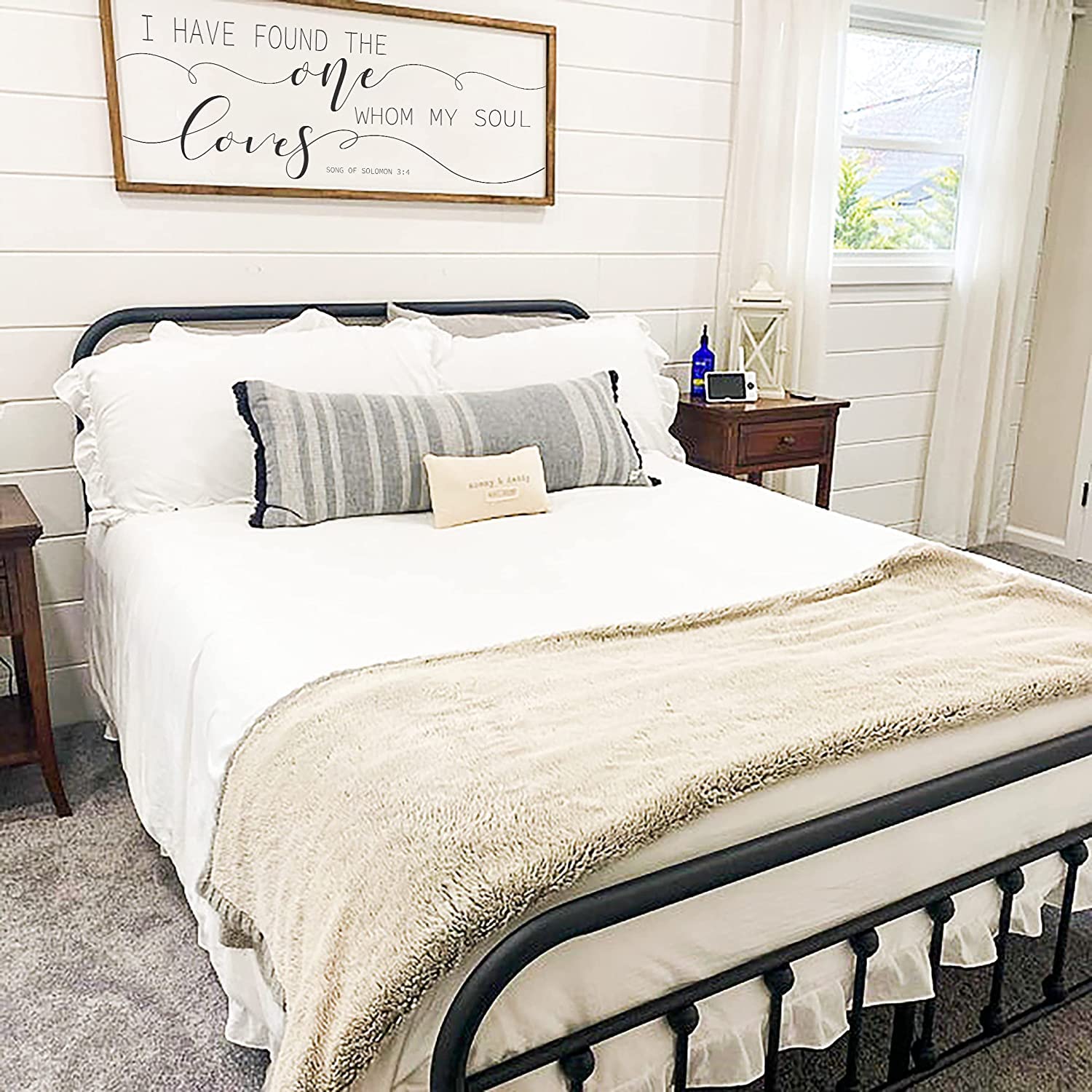 Song of Solomon Love Sign - 'I Have Found The One Whom My Soul Loves' Wall Decor - 20x40 Inch Bedroom Sign for Above Bed - Rustic Master Bedroom Decor - Perfect for Wedding Gifts & Couples' Bedroom
