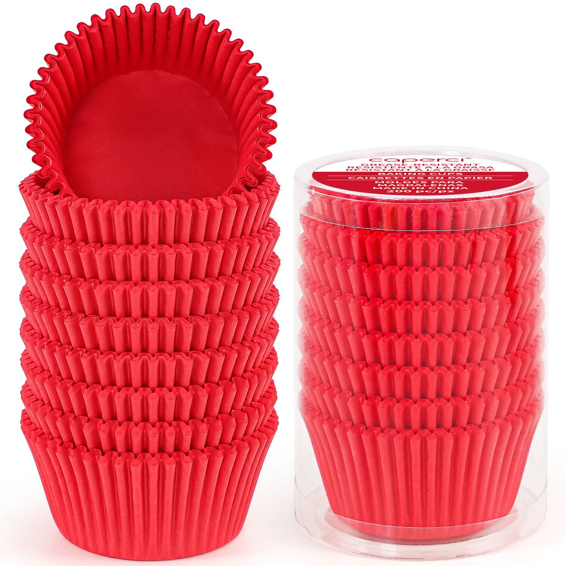 Premium Red Cupcake Liners 200 Count - Greaseproof Baking Cups for Muffins, Cupcakes & Desserts | Perfect for Weddings, Birthdays, Baby Showers & Holiday Parties (Red) - Ideal for Home Baking, Catering & Professional Bakeries