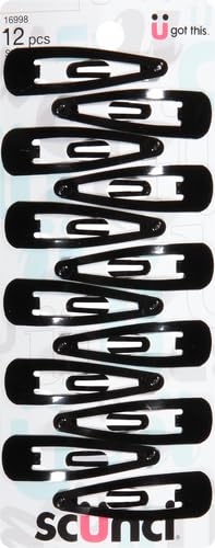 Scunci Contour Snap Hair Clips - 12 Pack Black Hair Clips for Women & Girls - Perfect for School, Work, Gym & Everyday Hairstyles