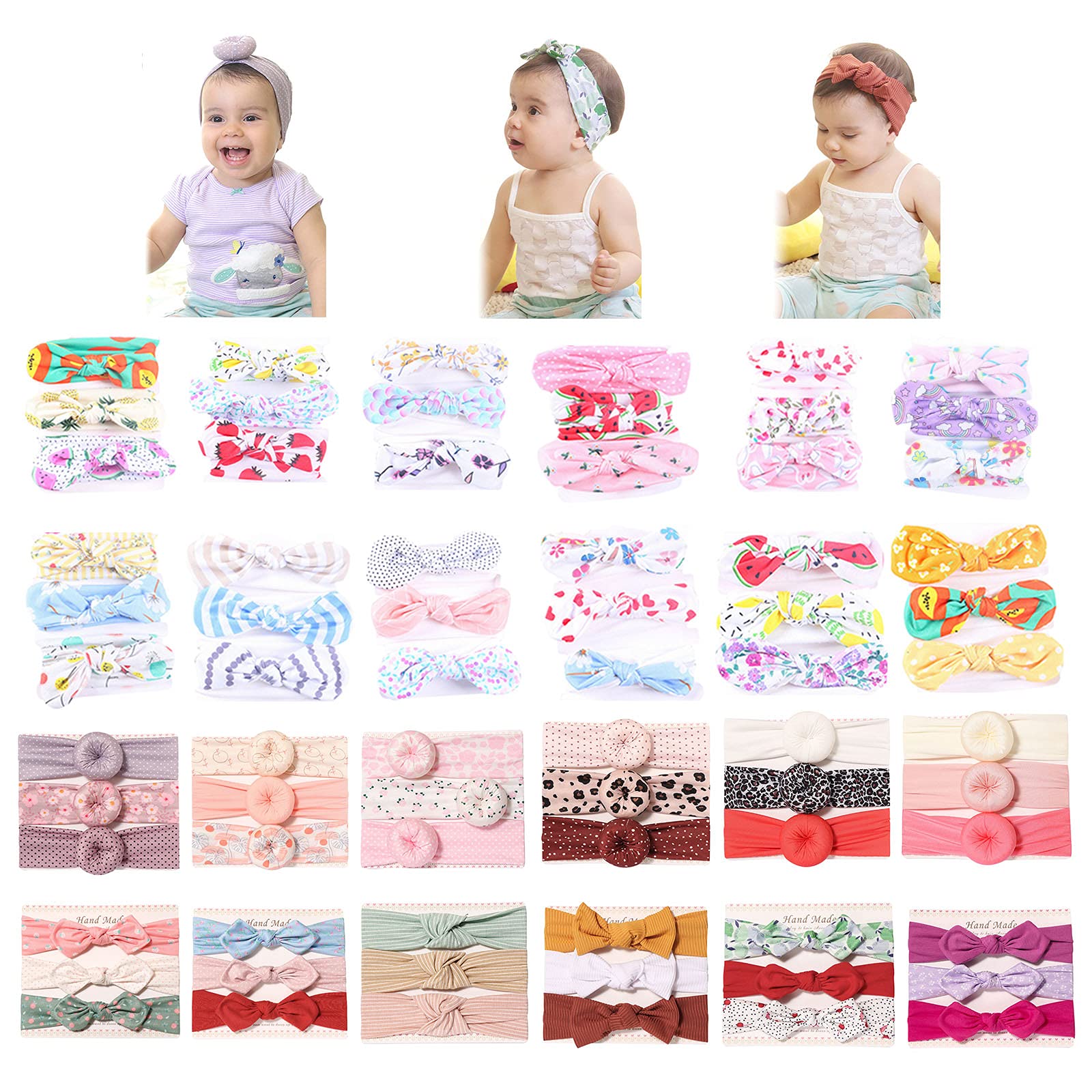 3-Piece Baby Girls Headbands Set - Soft Elastic Grosgrain Ribbon Hair Bows for Newborns, Infants & Toddlers | Perfect for Photoshoots, Birthday Parties & Everyday Wear