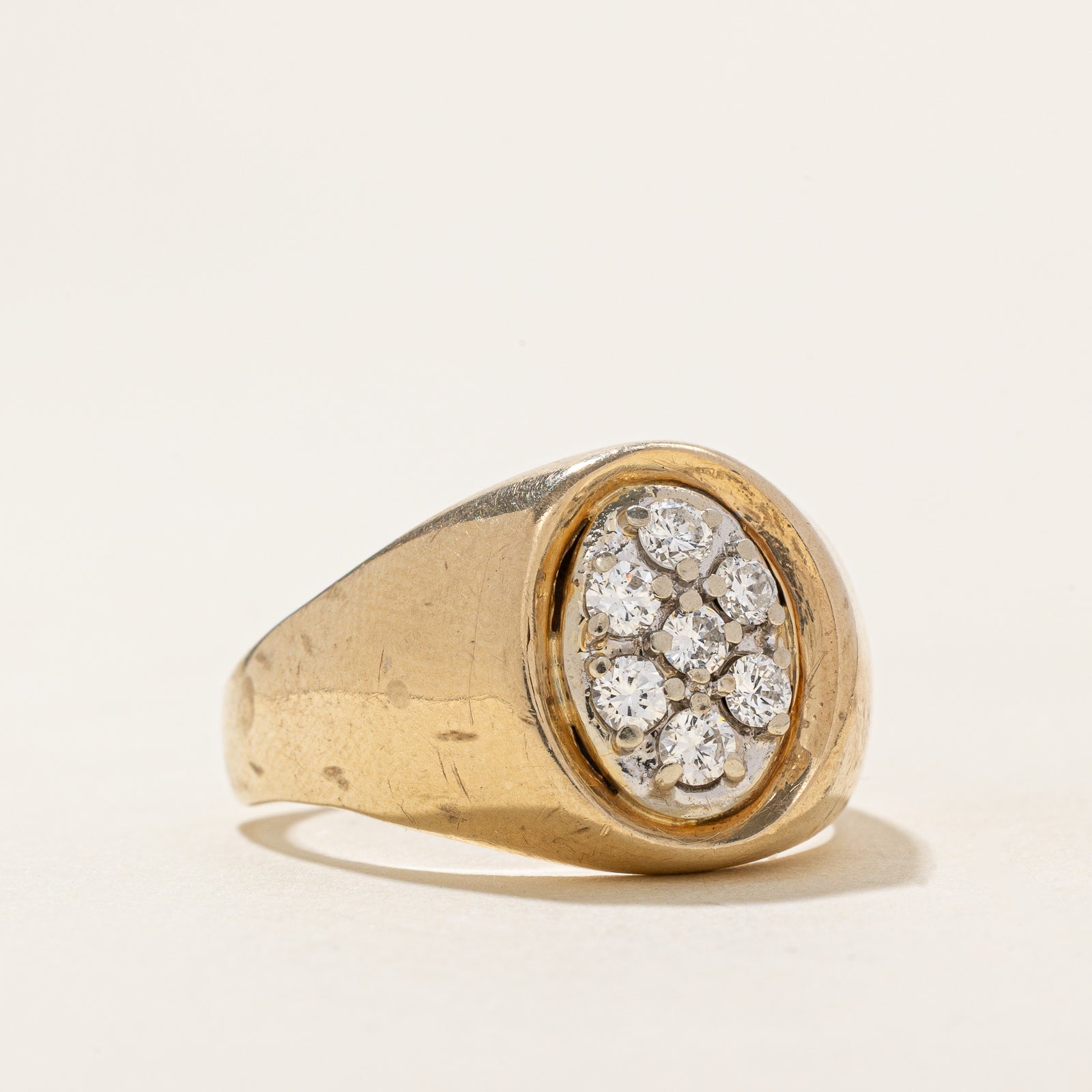 Diamond Oval Cluster Signet Ring for Women | 0.42ctw Oval Cut Diamond Ring | Size 10.25 | Elegant Jewelry Gift for Anniversary, Wedding, or Special Occasion