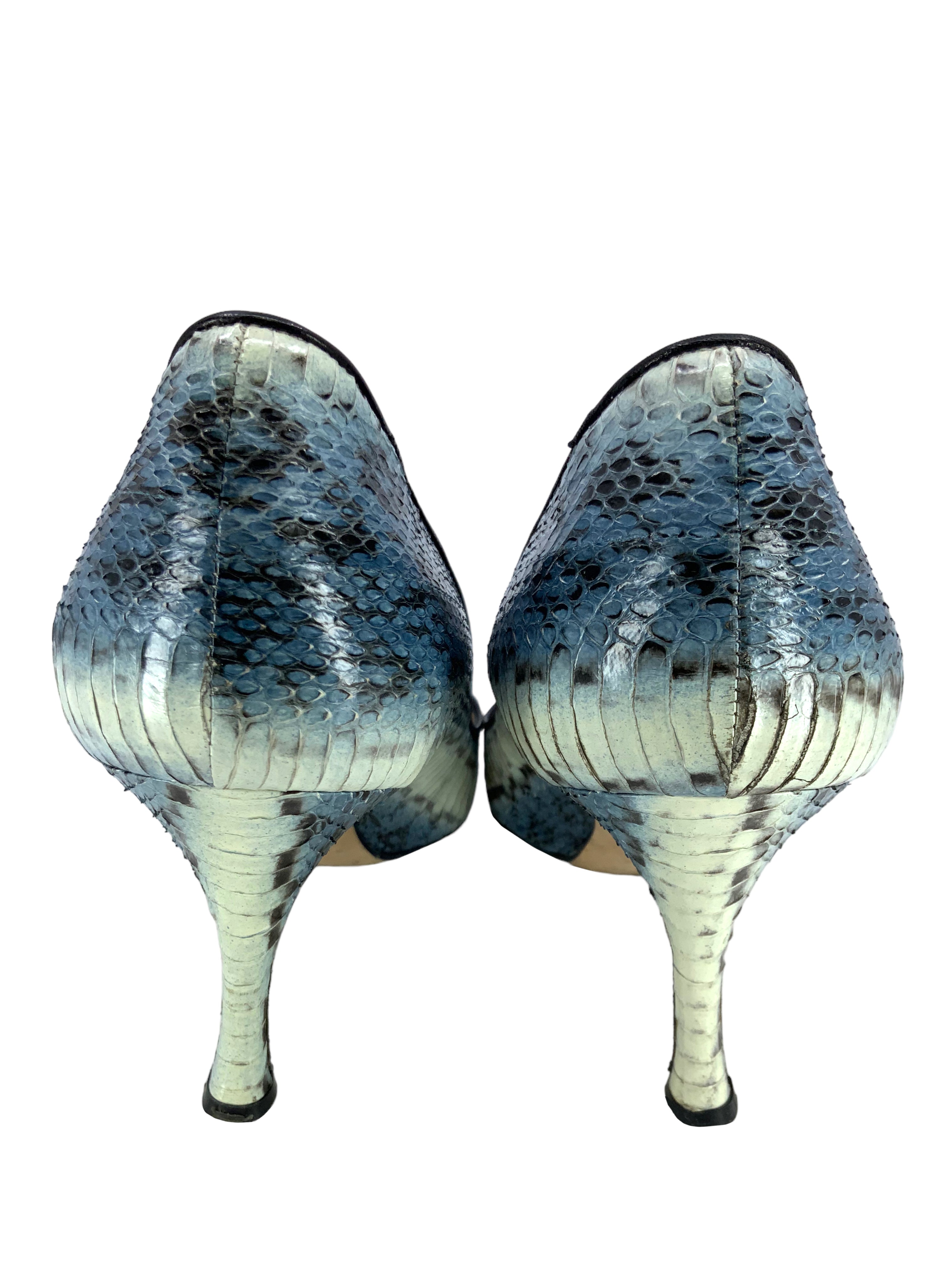 Manolo Blahnik Newcio Snakeskin Heels Women's Size 9.5 Luxury Designer Pumps for Weddings, Parties & Special Occasions