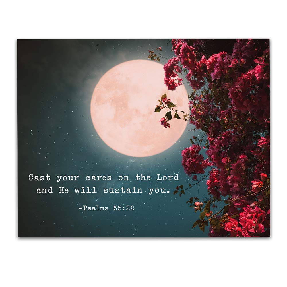 Psalms 55:22 Bible Wall Art - Christian Gifts for Women - Religious Home & Office Decor
