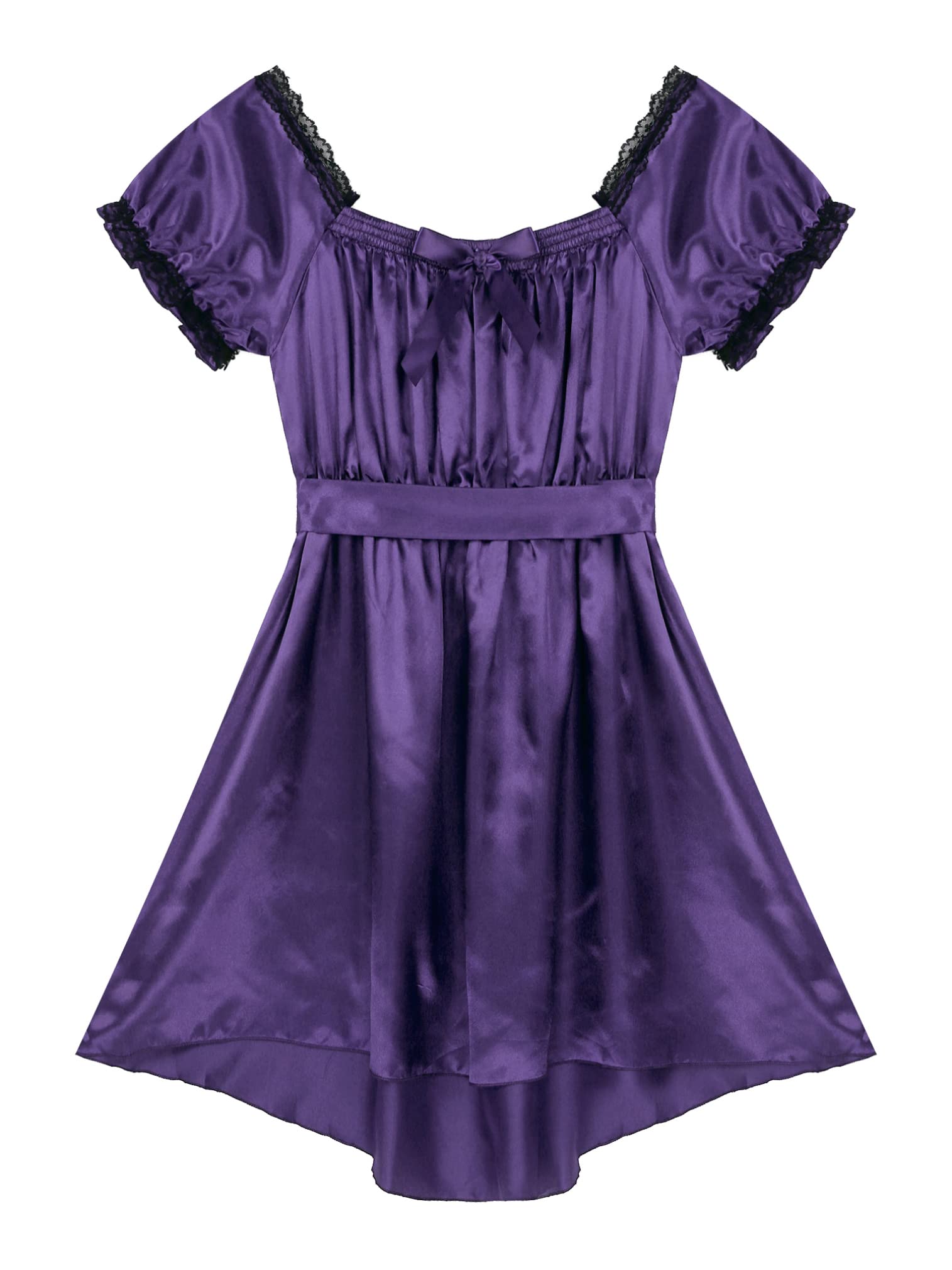 EasyForever Men's One Piece Silky Satin Lace Trim Ruffled Dress - Elegant Crossdressing Costume for Parties, Cosplay & Special Occasions