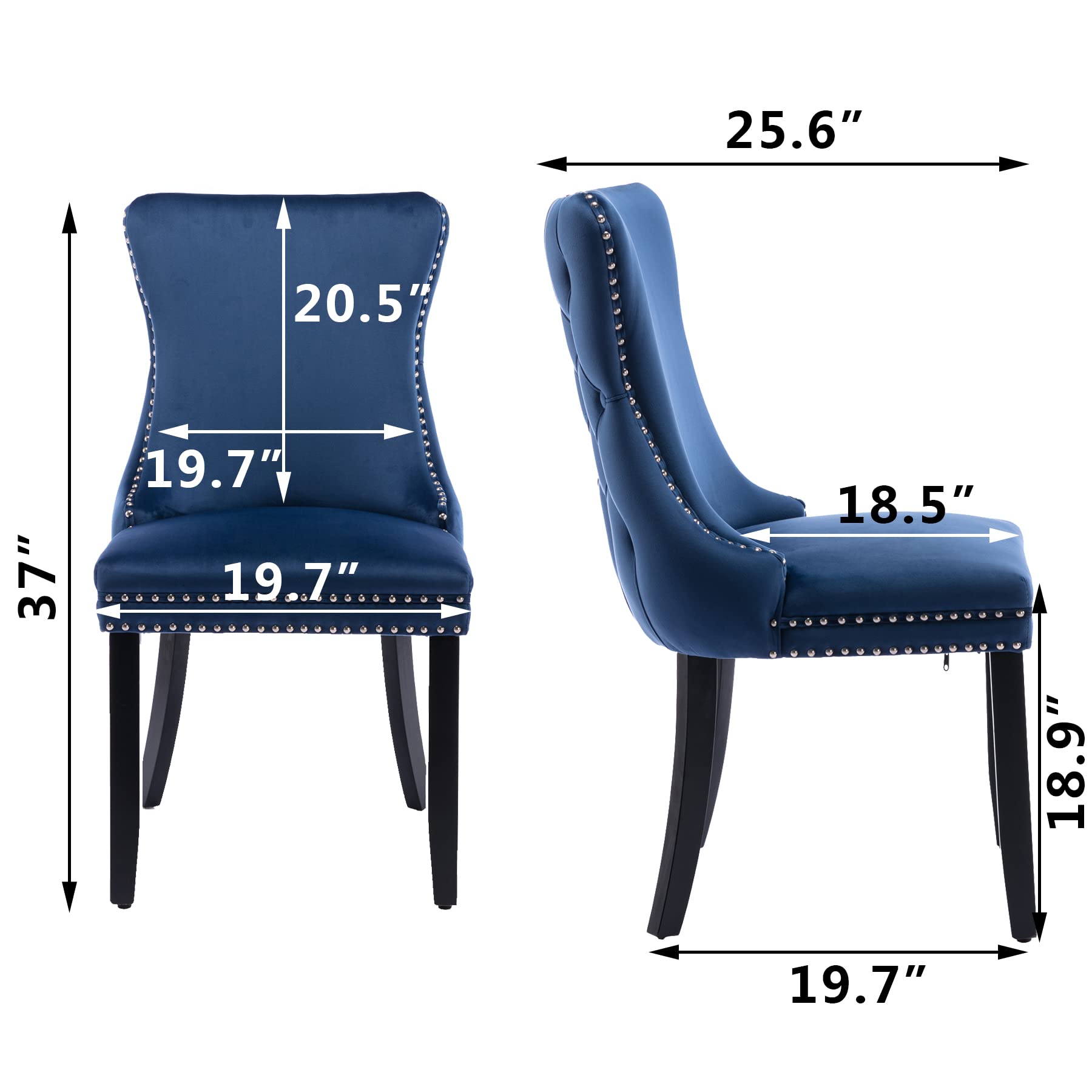 Velvet Upholstered Dining Chairs Set of 2 - Wingback Kitchen Accent Chairs with Solid Wood Legs, Nailhead Trim & Button Tufted Back - Stylish Luxury Blue Upholstery for Dining Room, Living Room & Home Decor