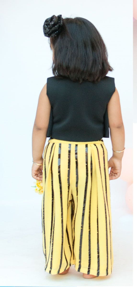 Pre Order: Black Lycra Top with Yellow Palazzo Pants - Stylish Workout & Dance Outfit for Yoga, Gym, and Performance