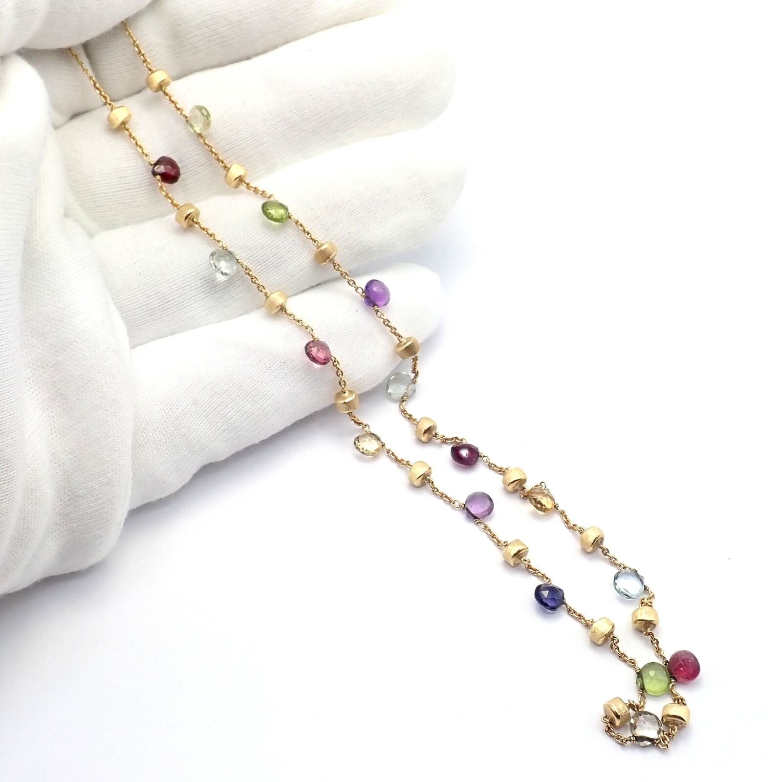 Authentic Marco Bicego 18k Yellow Gold Multicolor Gemstone Paradise Necklace - Elegant Jewelry for Women, Perfect for Weddings, Parties & Special Occasions