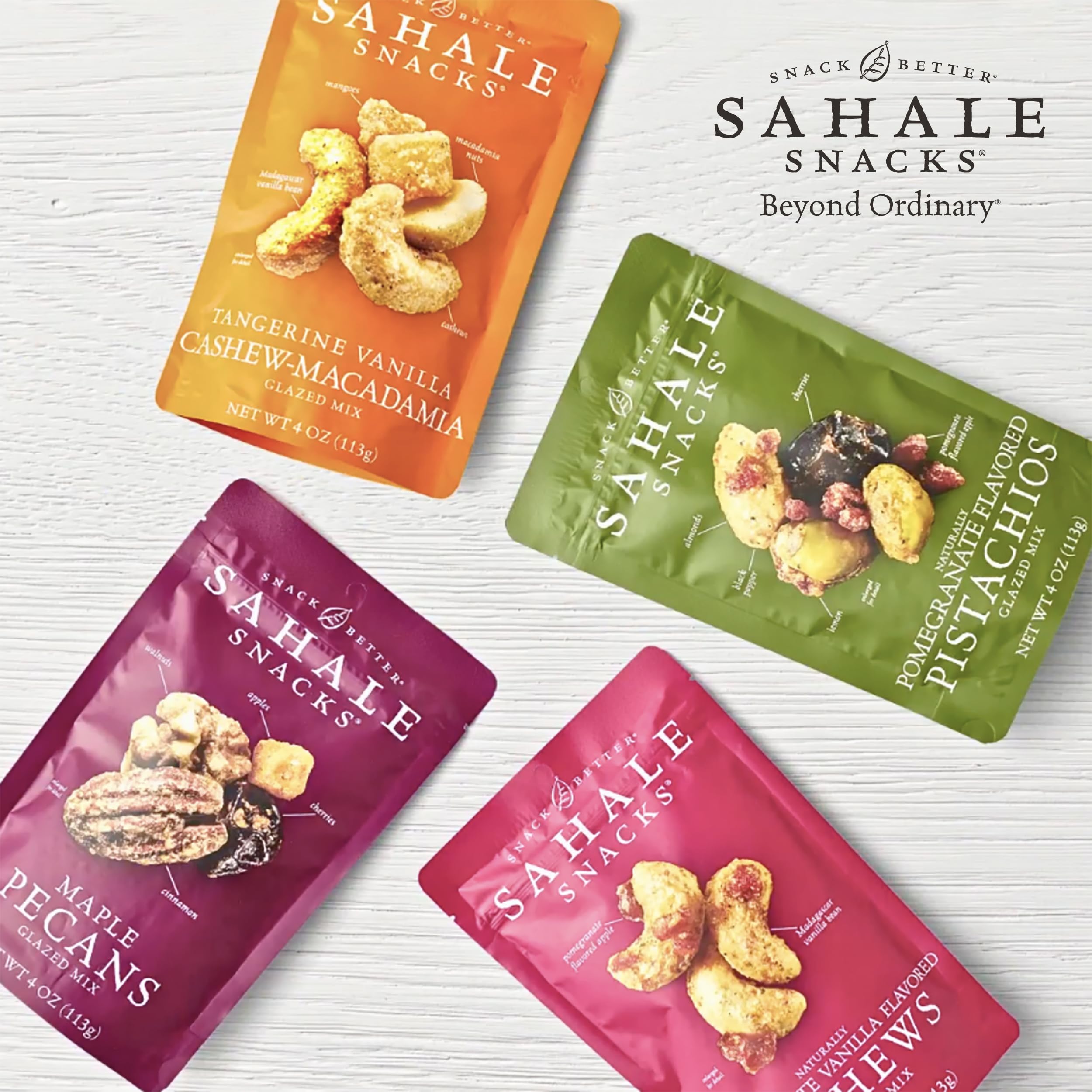 Sahale Snacks Glazed Nut Mix Variety Pack - 4oz (6 Pack) | Gourmet Almonds, Cashews & Pistachios | Healthy Snacks for Office, Travel & Gifts