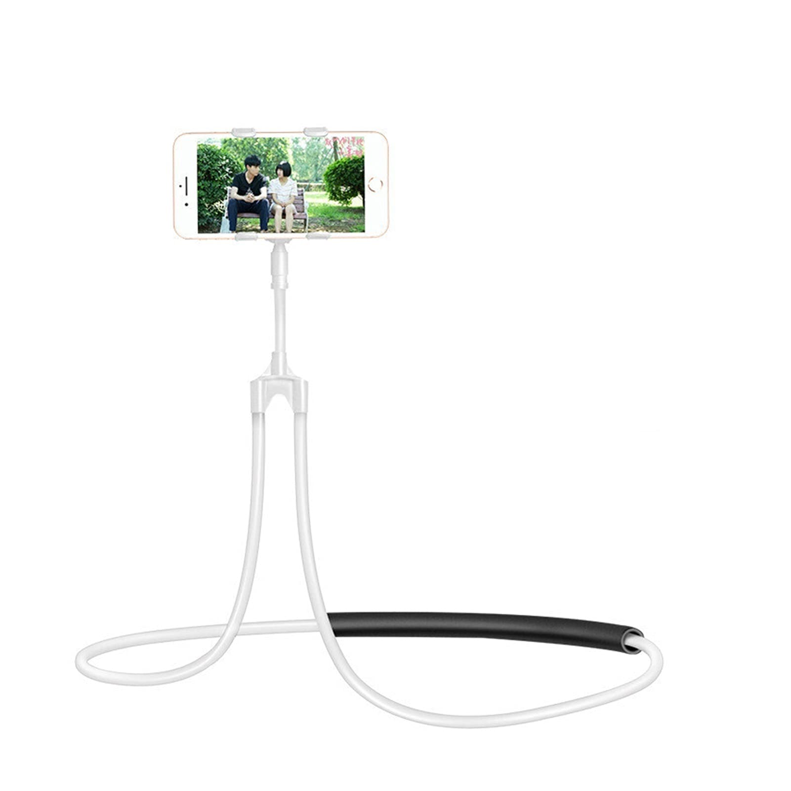 Adjustable 360° Phone Stand Holder for Desk - Hanging Neck Lazy Mount Compatible with 3.5-6 Inch Smartphones (White) - Perfect for Watching Videos, Video Calls & Hands-Free Use at Home/Office