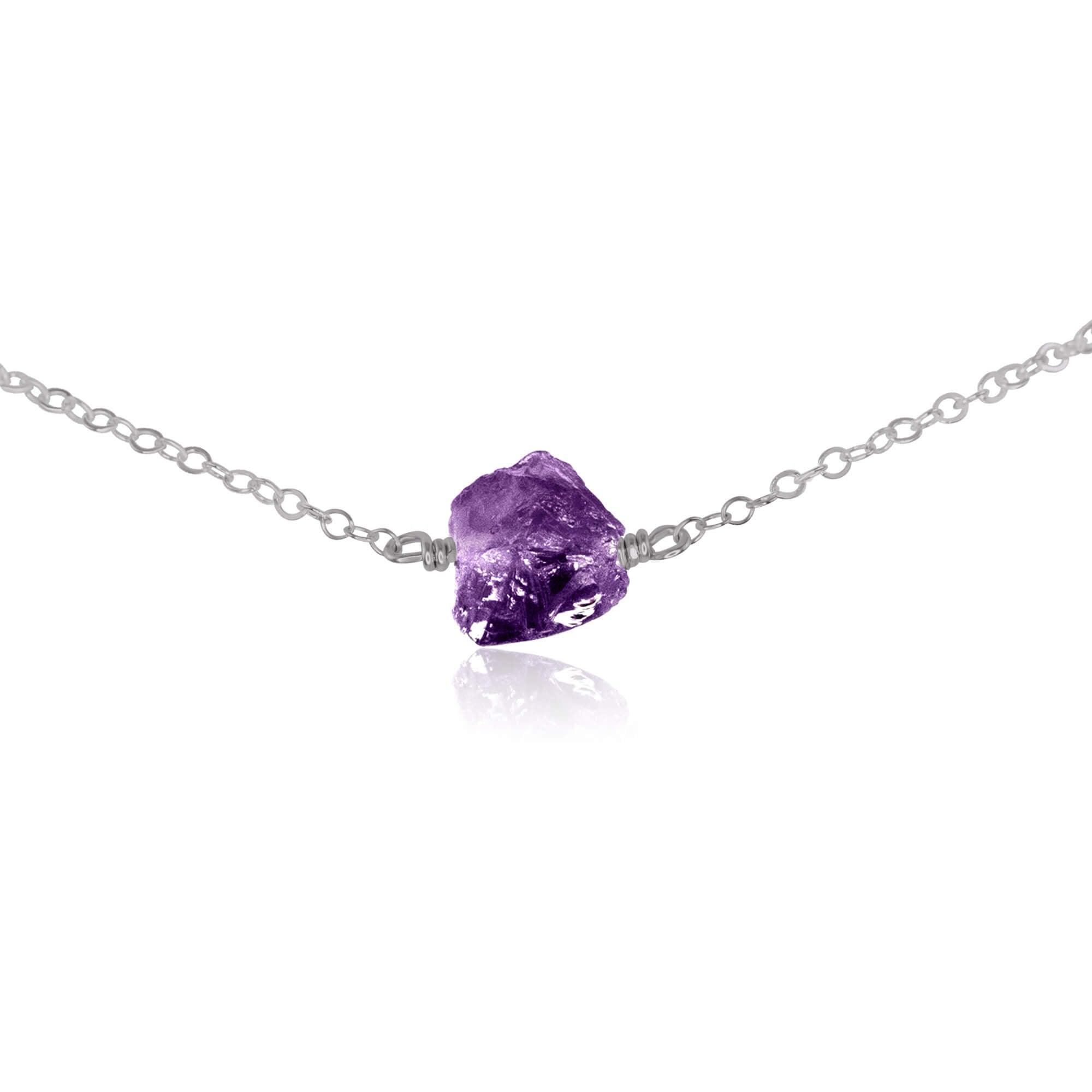 Natural Tiny Raw Amethyst Crystal Nugget Choker Necklace for Women - Spiritual Healing Jewelry for Meditation, Yoga & Energy Balancing