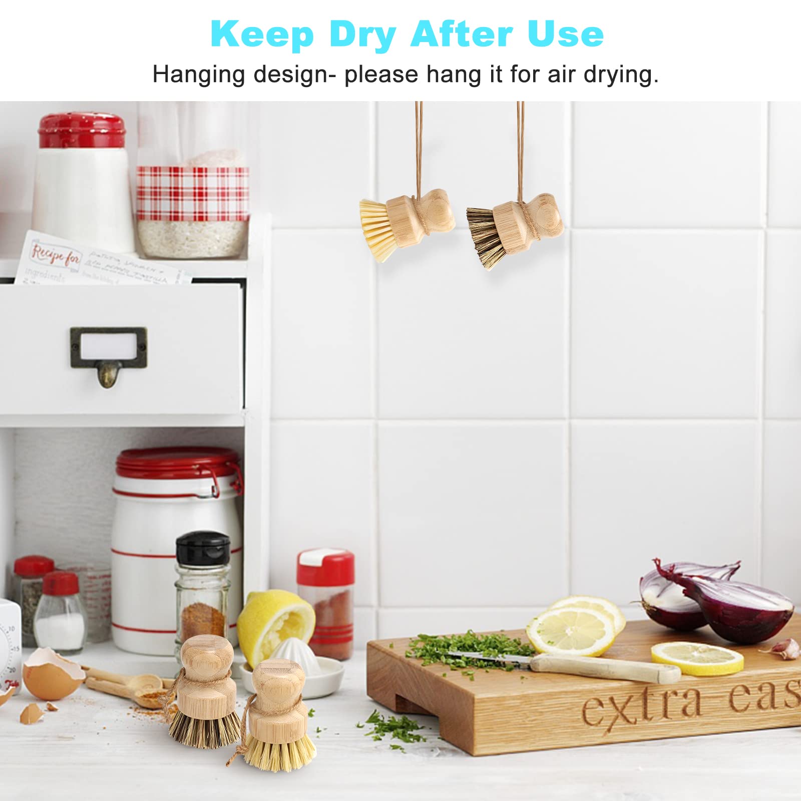 Eco-Friendly Bamboo Dish Brush Set - 4 Pack Natural Wooden Scrub Brushes for Pots, Pans & Vegetables | Durable Kitchen Cleaning Tools for Sink & Dish Washing | Sustainable Palm Wood Dish Brush by Aisuly | Perfect for Eco-Conscious Homes & Zero-Waste Kitchens