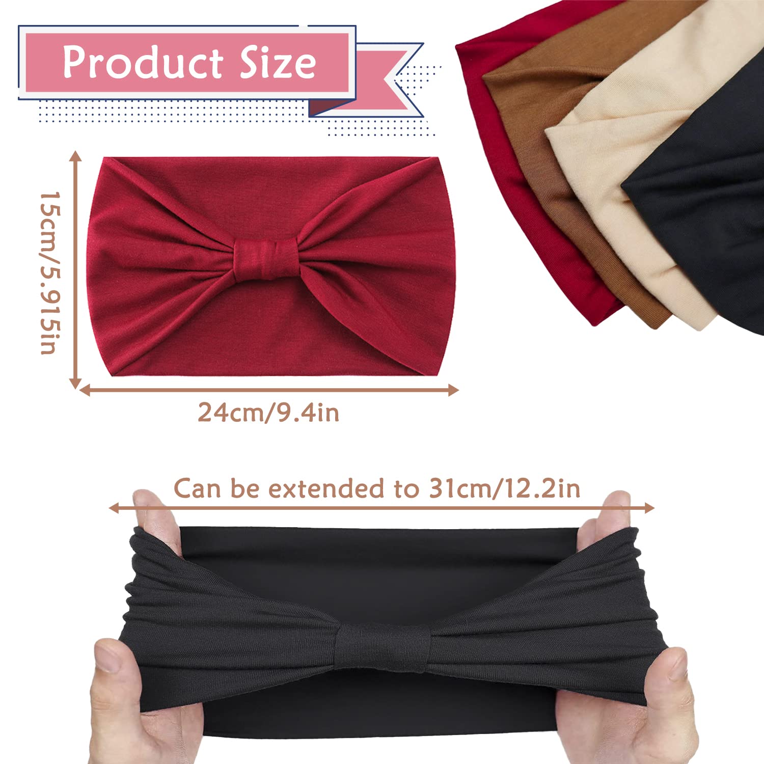 4Pcs Women's Headbands - Soft Wide Elastic Hair Bands & Boho Hair Scarves for Women | Perfect for Yoga, Workouts, Fashion Accessories and Everyday Wear