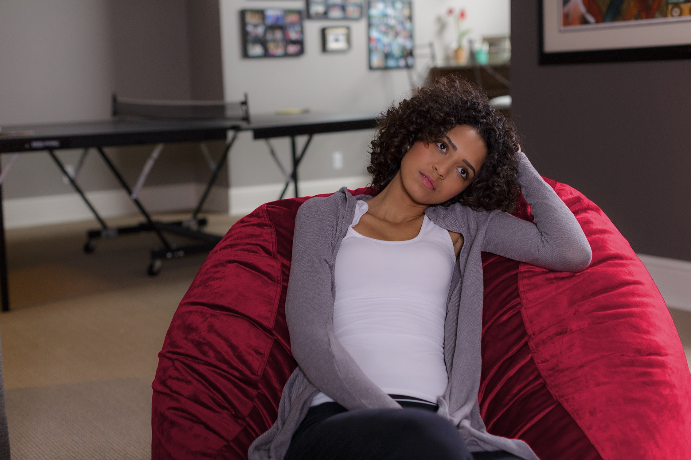 Ultra Soft Memory Foam Bean Bag Chair with Microsuede Cover - 4ft Plush Sofa Sack for Dorm Room, Living Room & Game Room - Comfortable Foam Filled Furniture (Cinnabar Red)