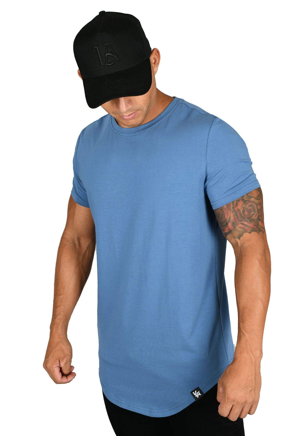YoungLA Men's Slim Fit Long Drop Cut T-Shirt - Workout & Gym Essential - Moisture Wicking Activewear for Training, Running & Casual Wear