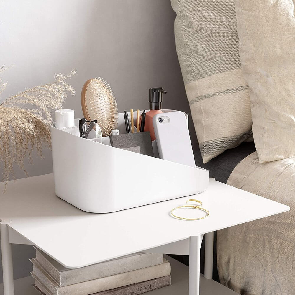 Umbra Glam Makeup Organizer - White Cosmetic Storage Case for Vanity, Bathroom & Travel | Compact Beauty Accessory Holder for Brushes, Lipsticks & Makeup Essentials