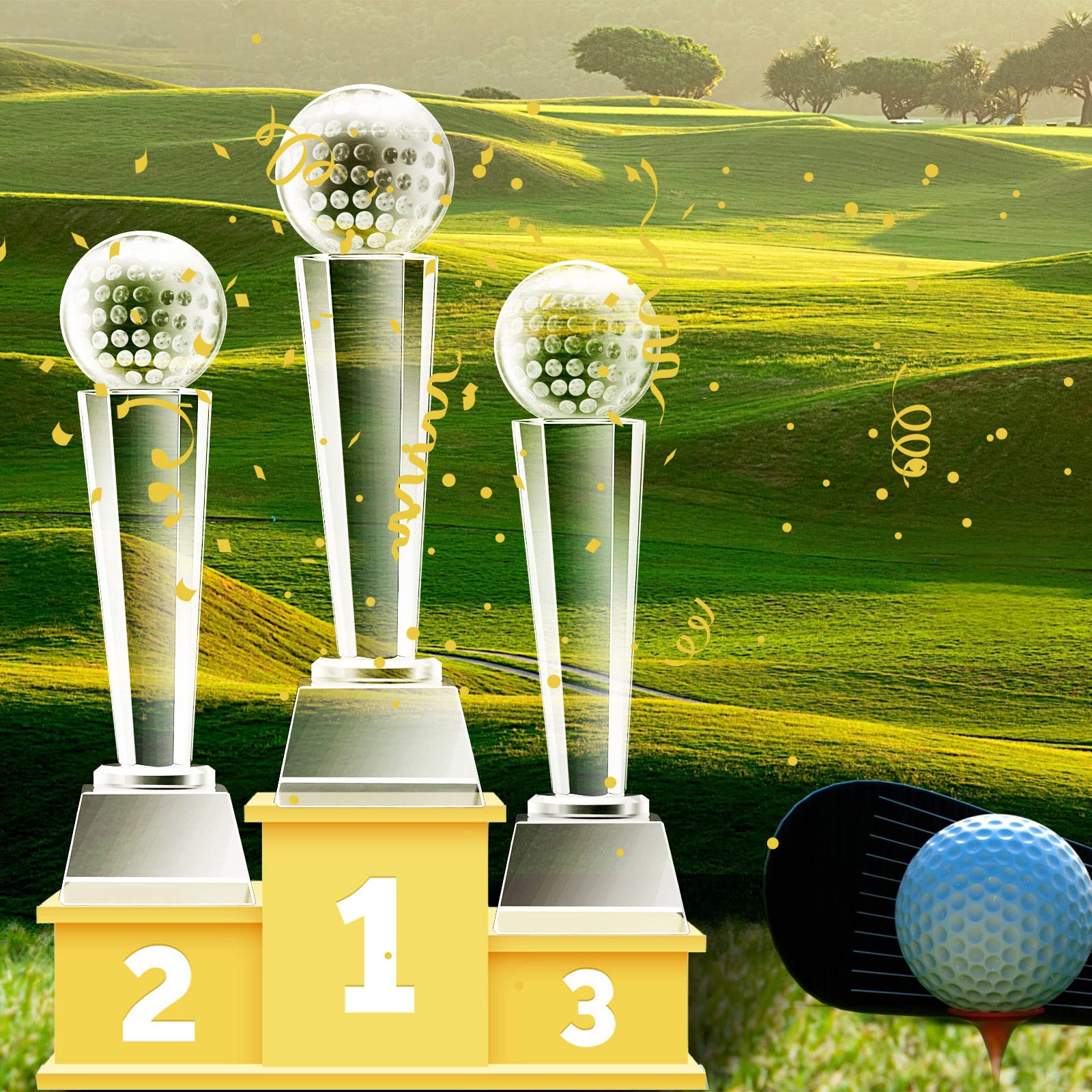 Meooeck 2 Pack 9x2.8 Inch Crystal Glass Trophy Award with Gift Box - Large Tournament Prize, Glass Paperweight, Desktop Decor for Golf, Office, Sports Events & Achievement Celebrations