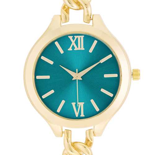 Elegant Gold Link Watch with Turquoise Dial - Stylish Women's Jewelry Watch for Everyday Wear & Special Occasions