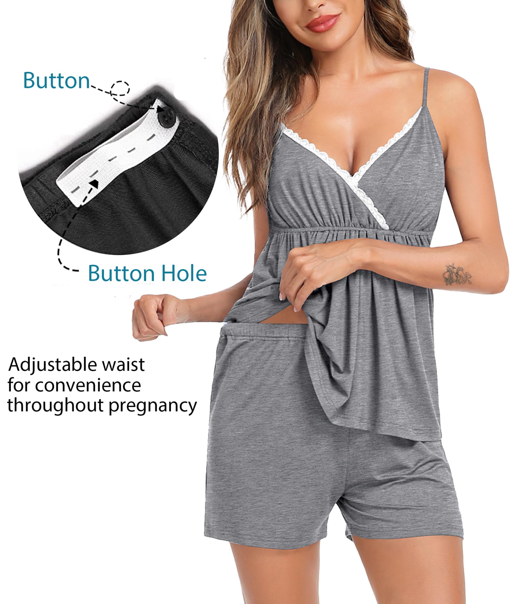 SWOMOG 3-Piece Maternity Robe & Nursing Pajama Set for Breastfeeding - Soft Labor Delivery Hospital Gown & Comfortable Pregnancy Sleepwear | Perfect for Hospital Stay, Postpartum Recovery & Nursing at Home