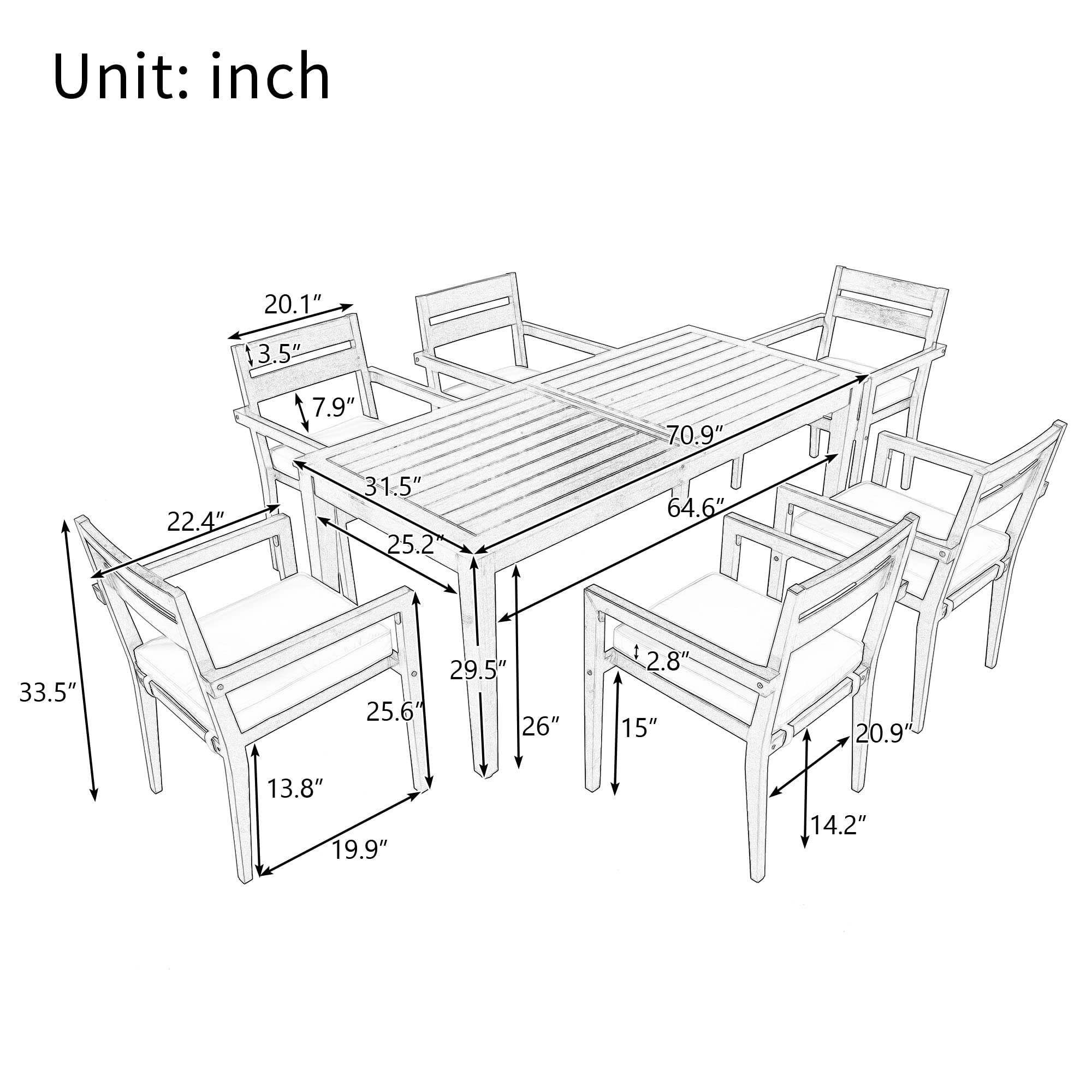**Merax 7-Piece Acacia Wood Outdoor Dining Table Set - Patio, Balcony, Backyard & Garden Furniture - Weather-Resistant Grey Dining Chairs & Table for Entertaining & Relaxation**